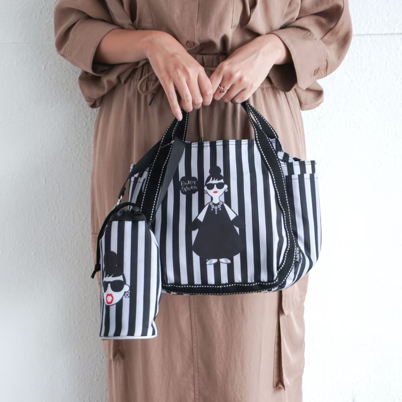 日本 HAPPY FACE Lady Emma 保溫保冷袋 + 水壺袋套裝｜午餐袋・購物袋