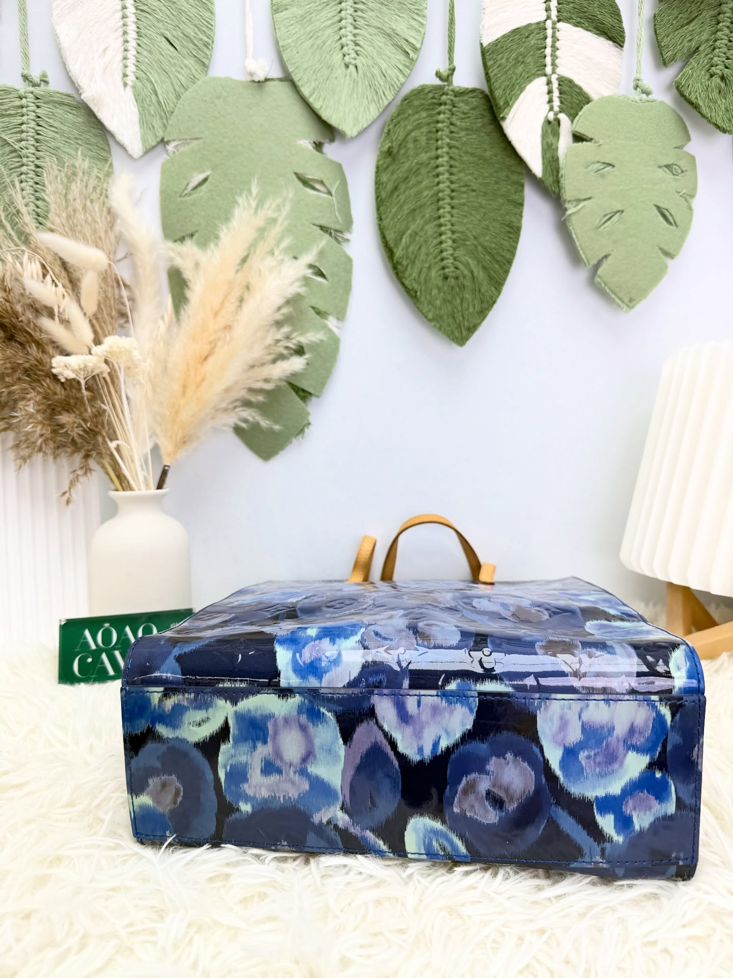 LV👜 PRE OWNED 🛍️藍色暈染印花🪻琴譜漆皮手提包💙