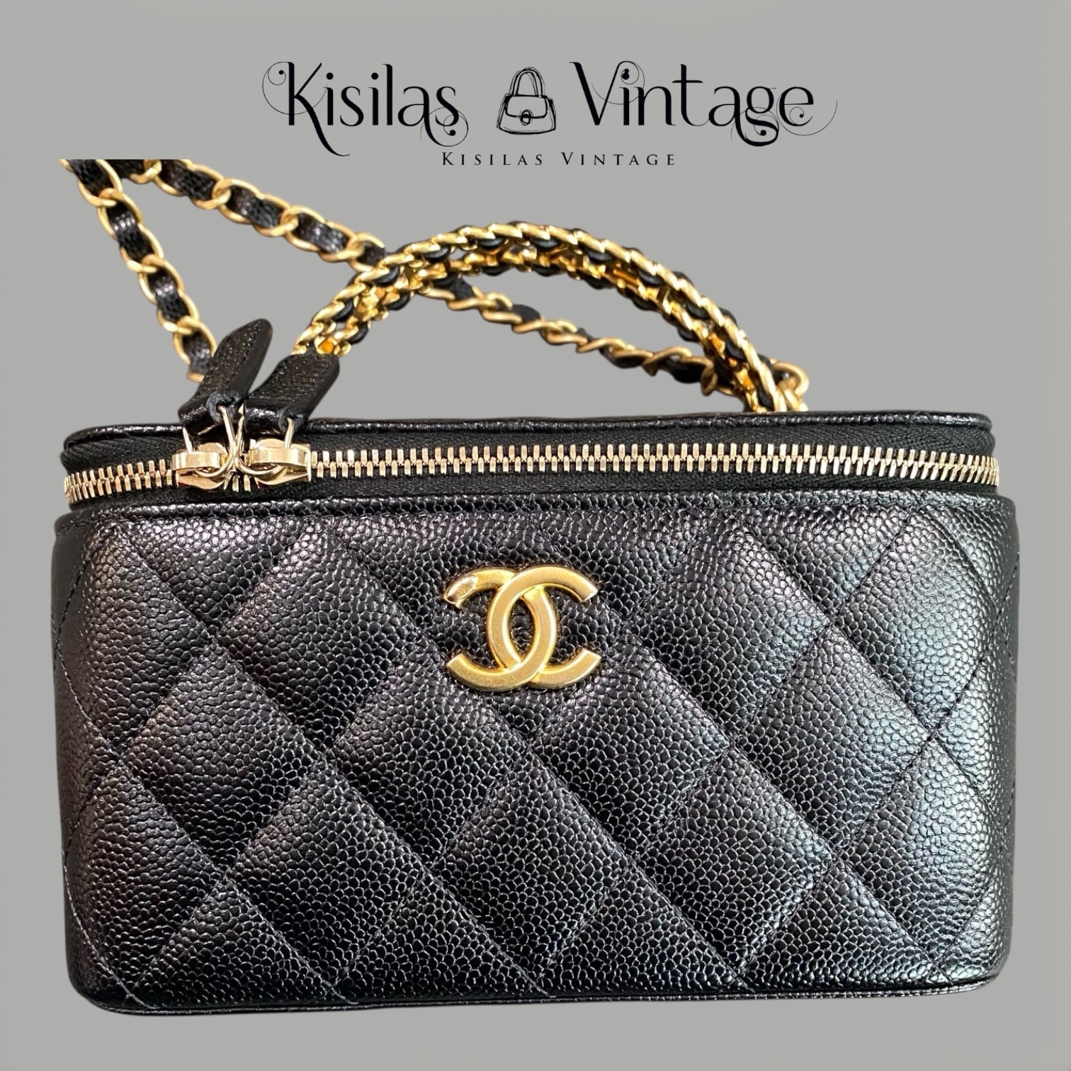 Chanel Caviar Vanity荔枝皮手柄長盒子