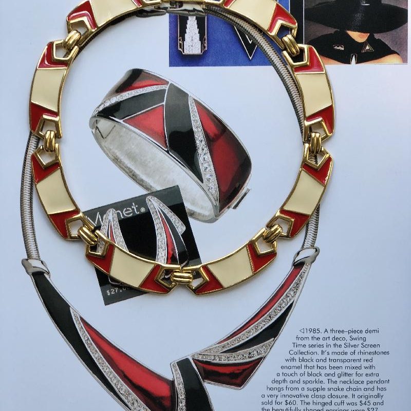 C.a. 1980s Monet Red X Ivory Geometric Enamel Jewelry New Old Stock- Necklace (MT1622)