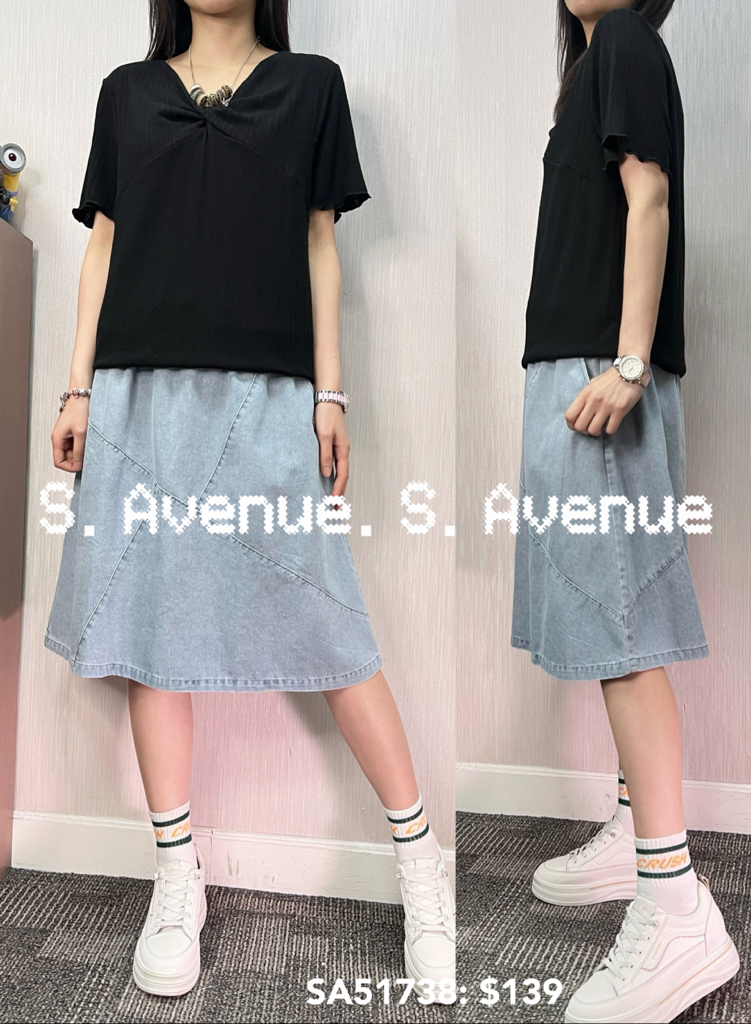 SA51738: 短袖波浪邊V領打結top