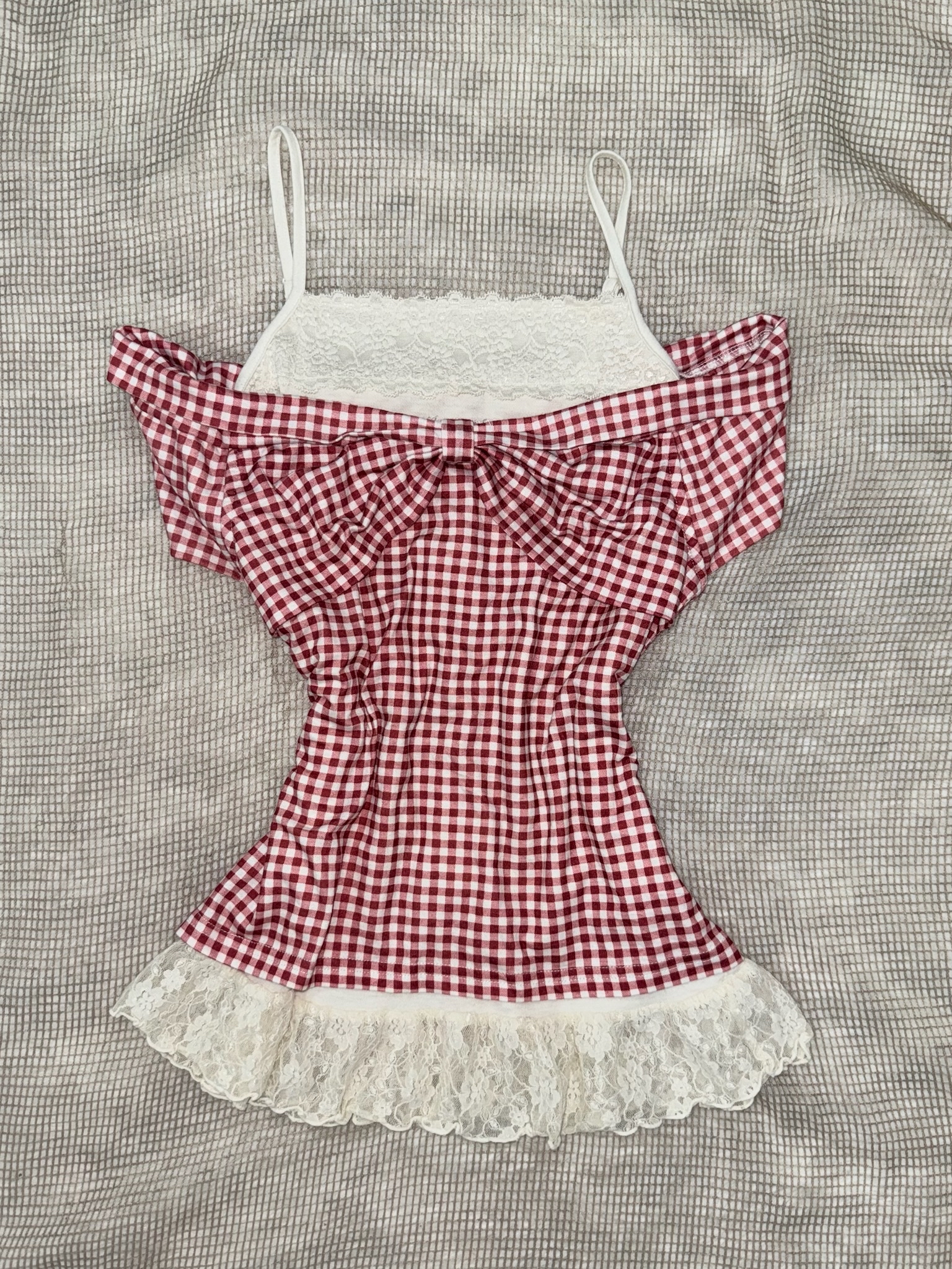 Sweetheart Gingham Top with Lace Trim Set