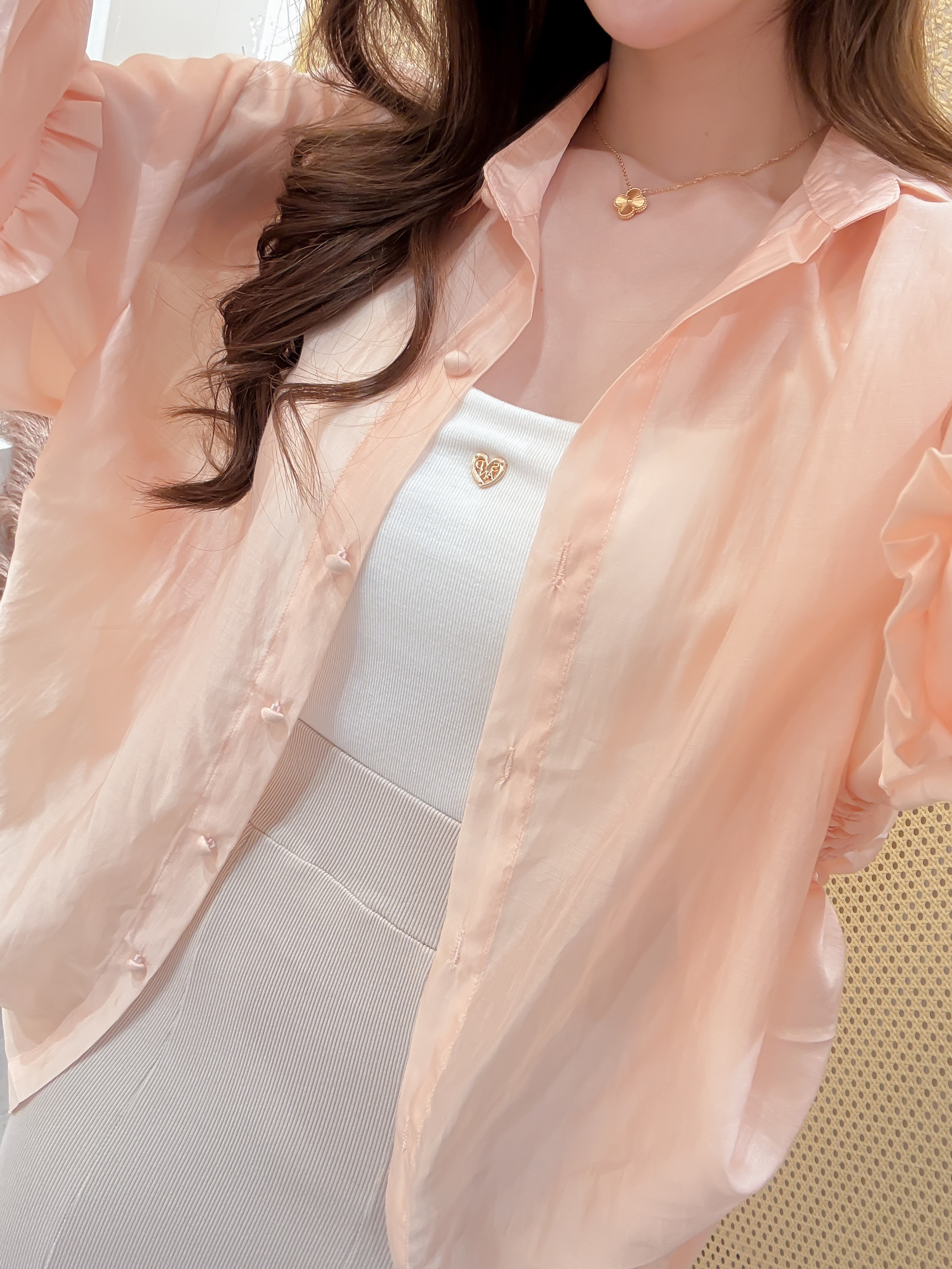 ♥︎TheSand自訂款 - 珠光束束繩防晒衣