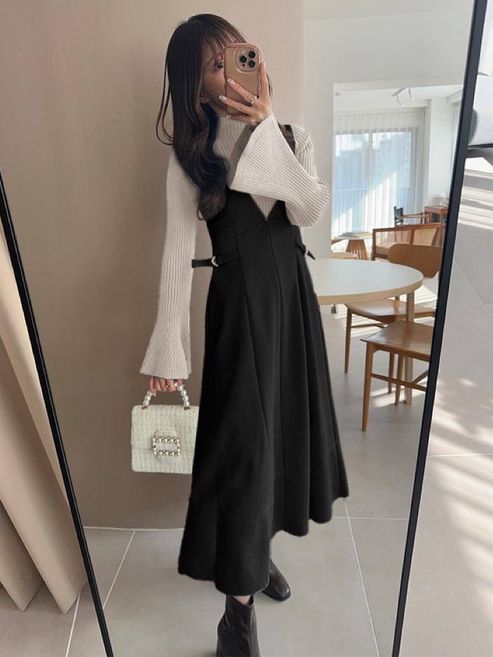 側腰帶喇叭型背心裙(JP)黑色294760