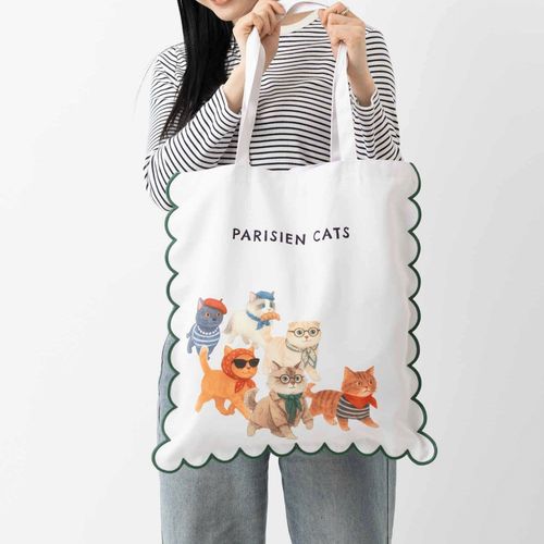 🆕【⭐訂購⭐】🌀 🇯🇵 日本直送 可愛貓狗雙面圖案 刺繡滾邊扇形 大容量 tote bag［3款選］🌀 [ELJD-0011][261101]