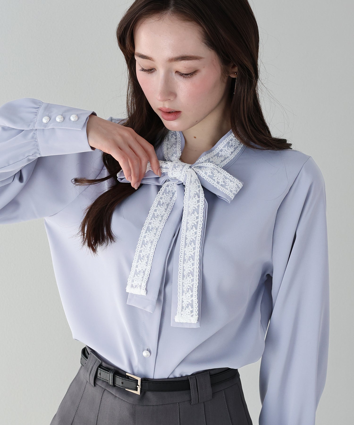 <JP> Lace Ribbon x Pearl Shirt Blouse * 3色入 <預購>