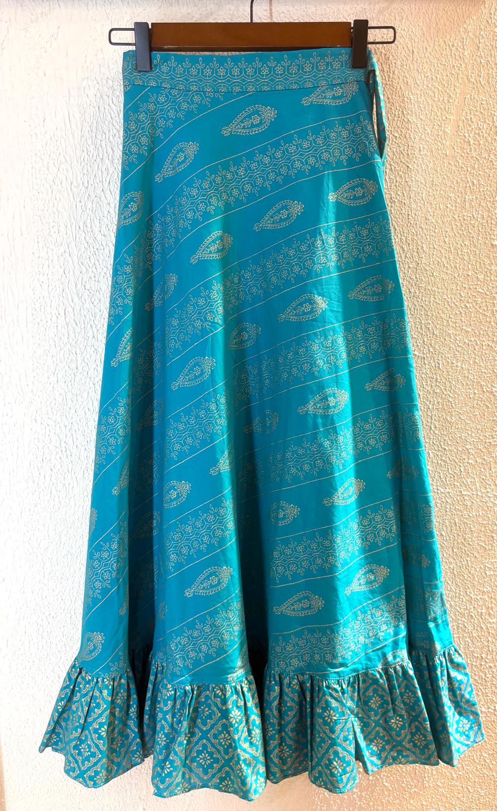泰國名牌CHEVA - 天空藍色腰果花燙金Wrap Skirt