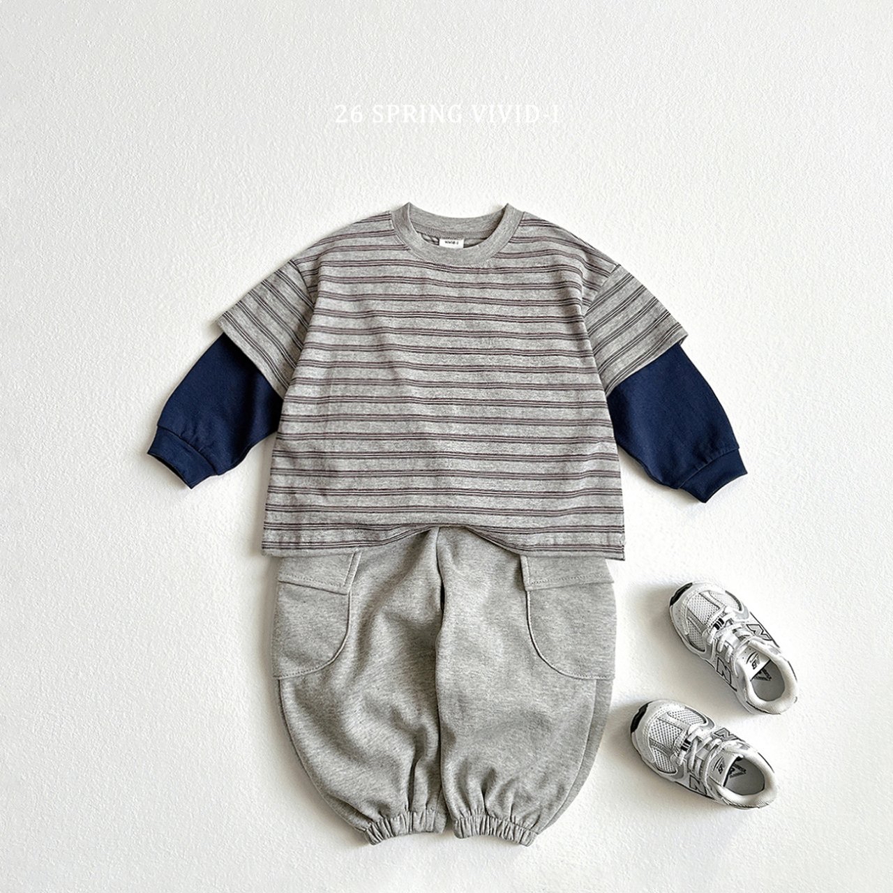 🌸預訂 韓國直送🌸🇰🇷VIVIDI三色層疊條紋寬鬆假兩件長袖上衣