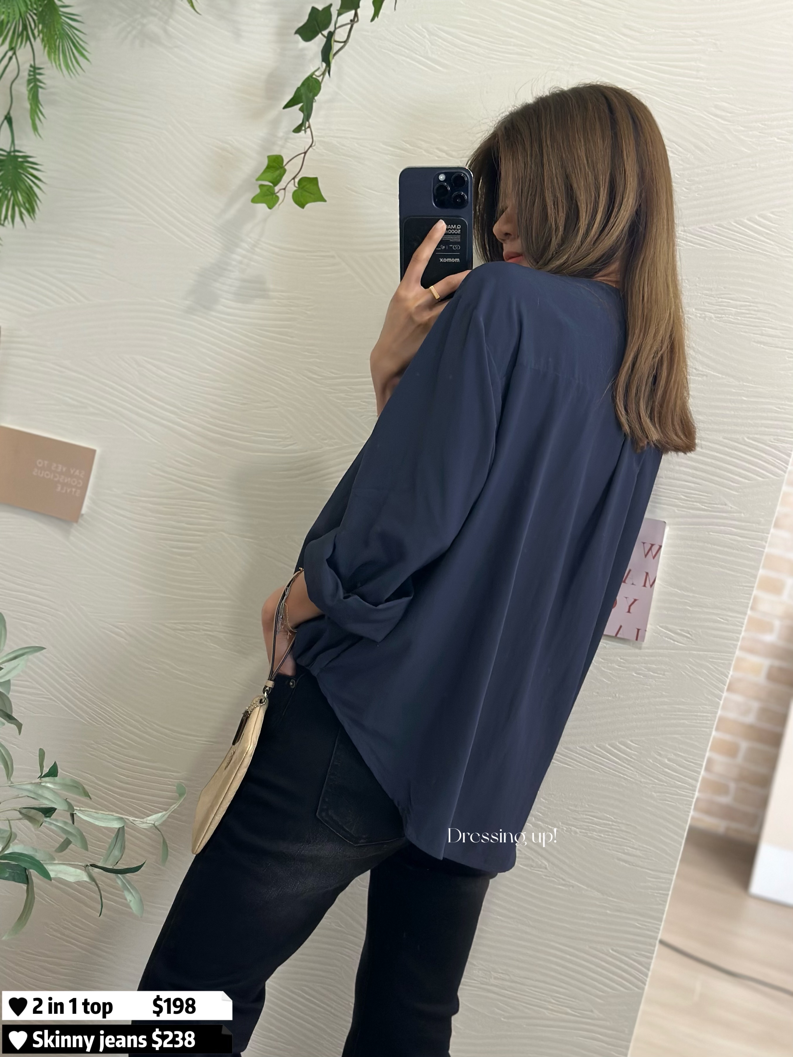  神級假兩件｜拼接斜布上衣