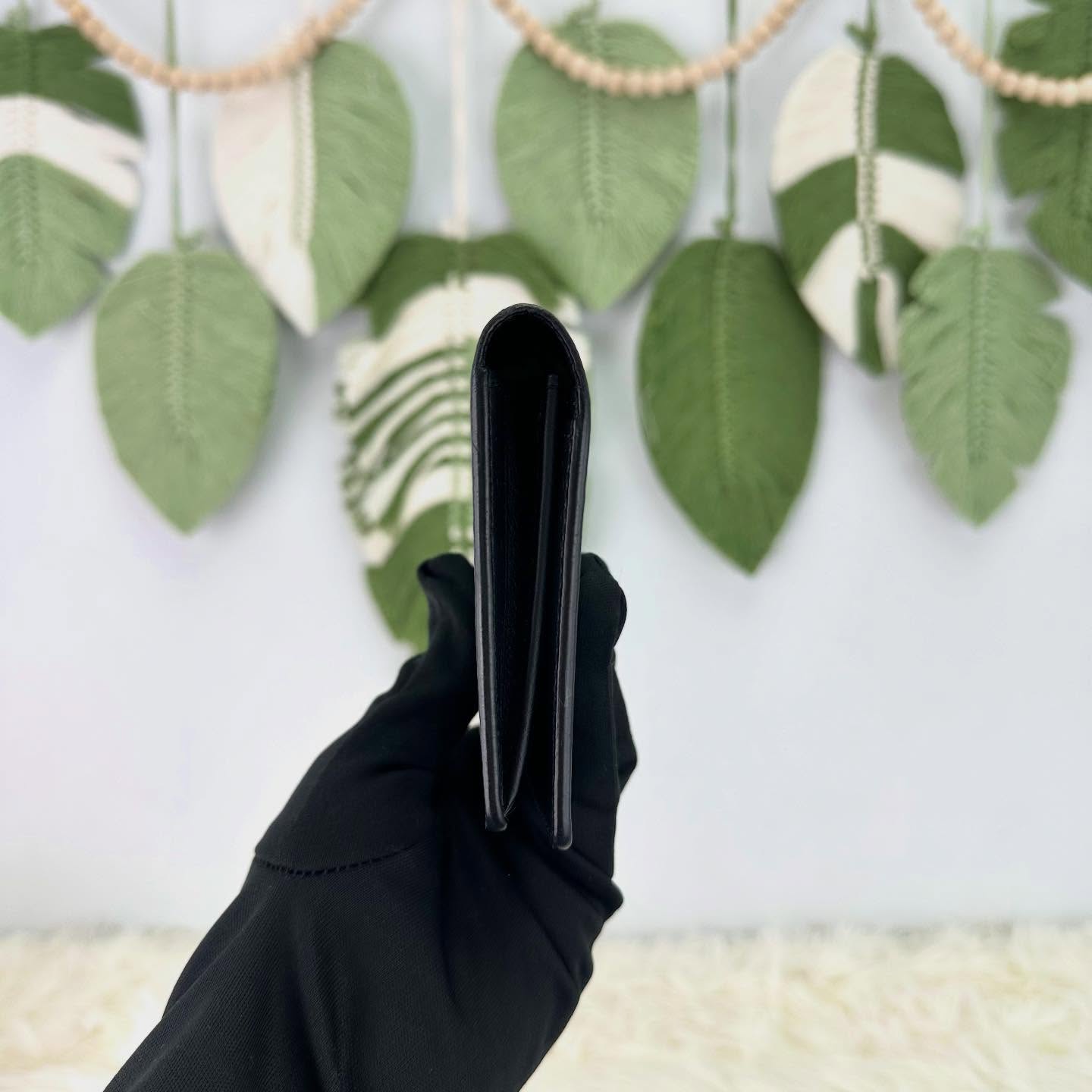 🤍PRE OWNED Brazza 黑色老花長銀包 晶片款 全套有盒🖤