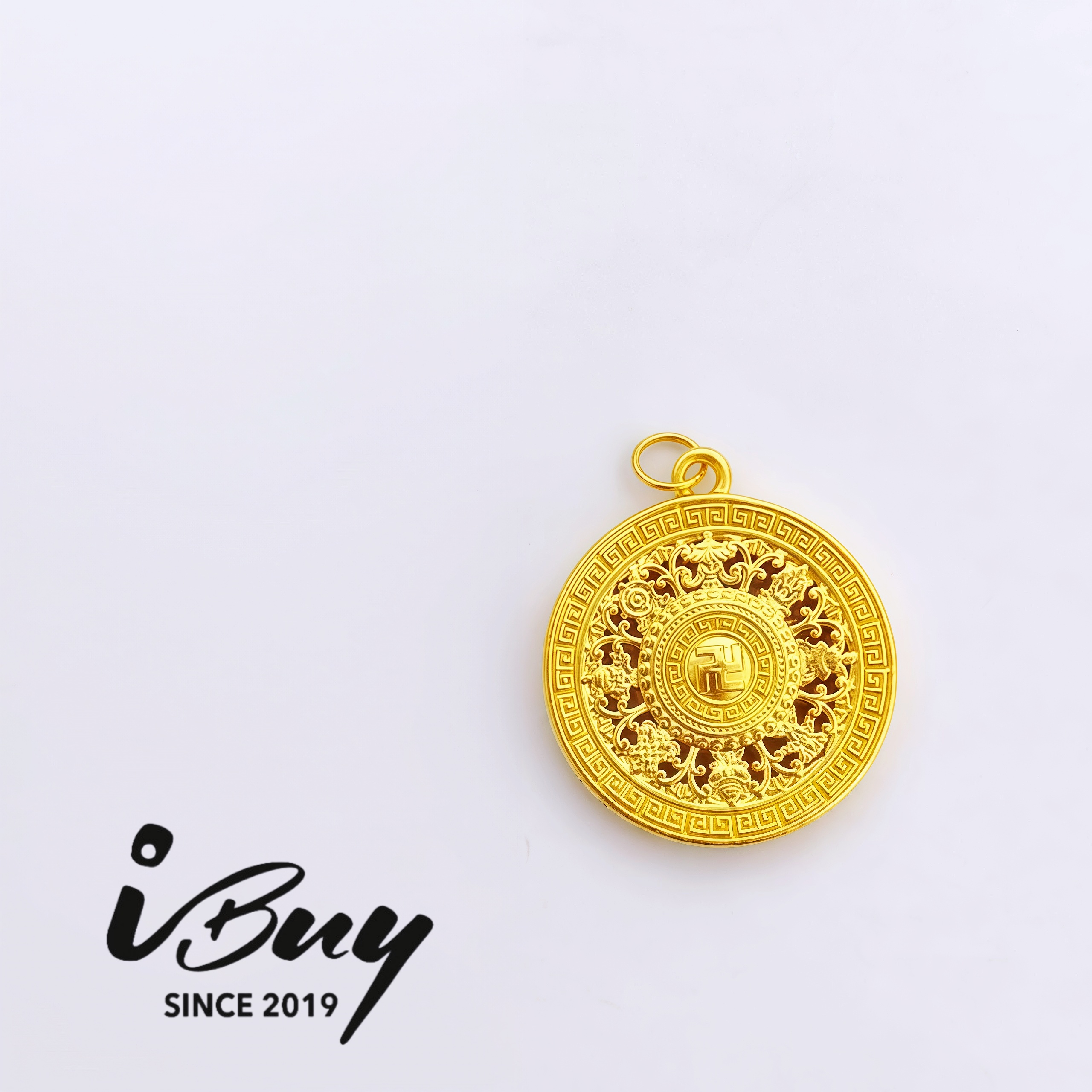 999 GOLD WANSHOU EIGHT TREASURES COMPASS PENDANT 999 金 万寿八宝罗盘吊坠