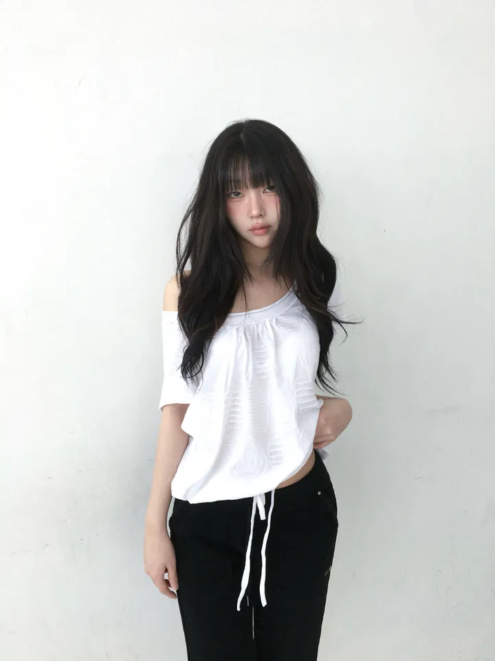 Wide Neck Drawstring Top