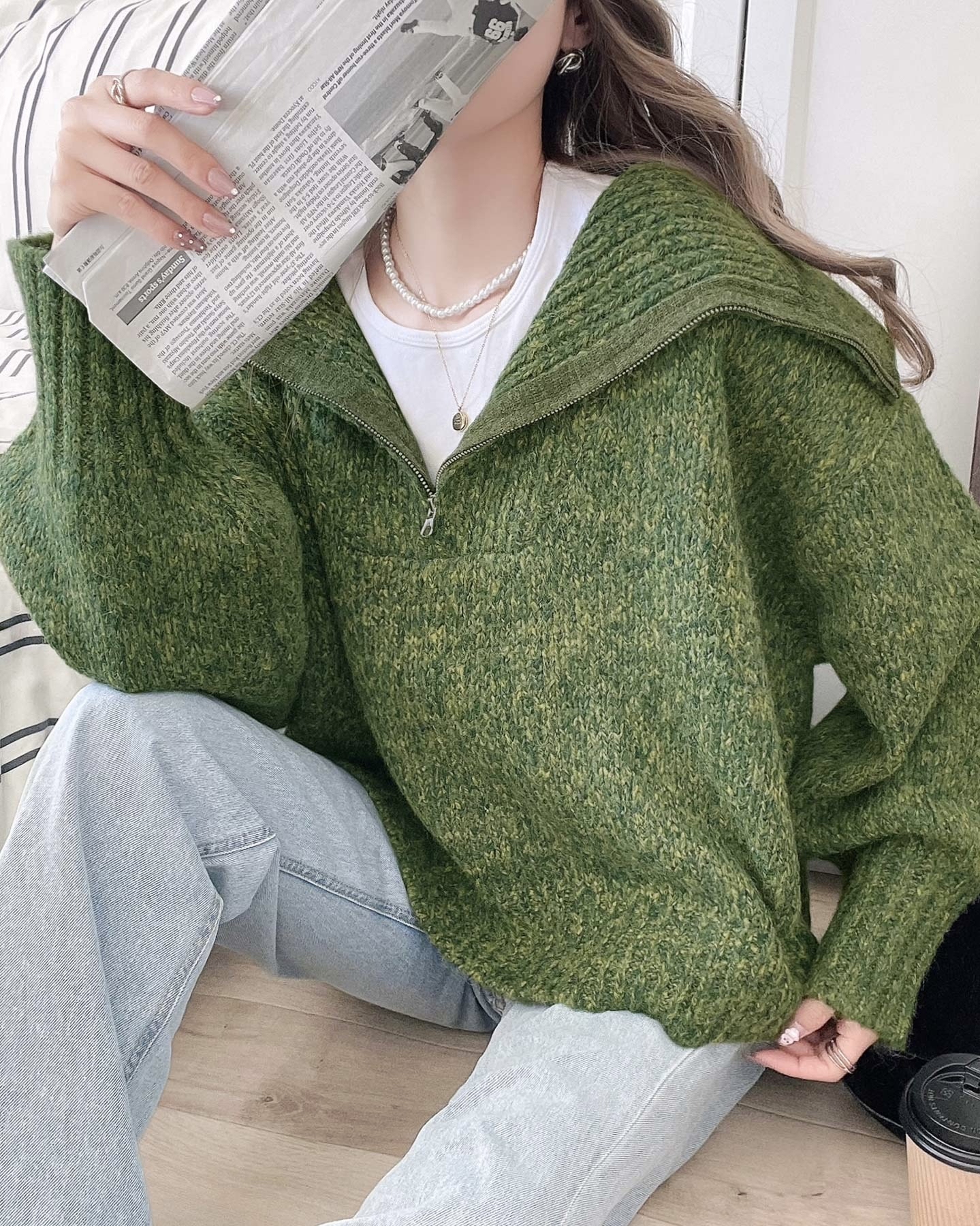 水手領半拉鏈針織上衣【JT024】