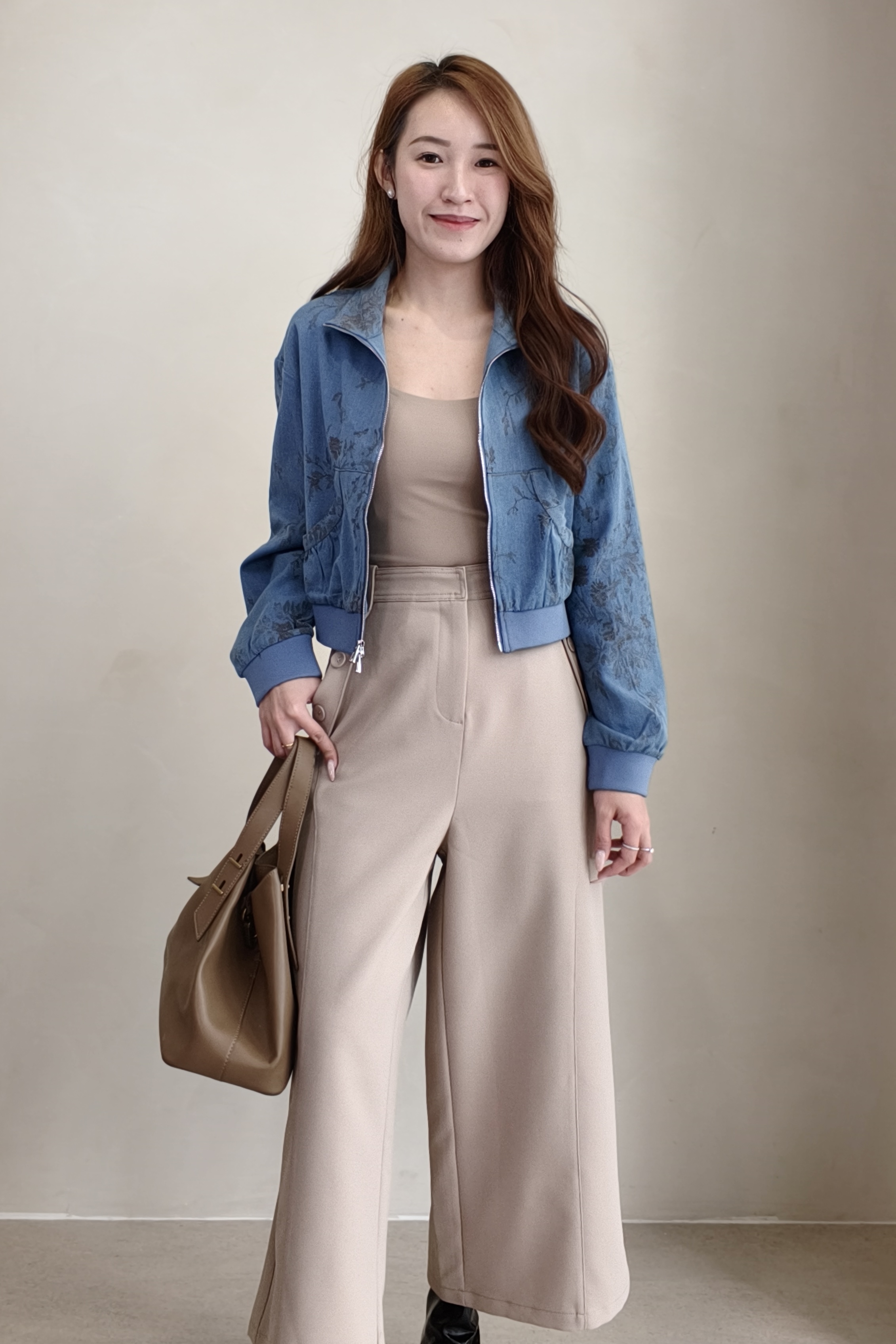 CB2762 Jacquard Cropped Zip-Up Jacket