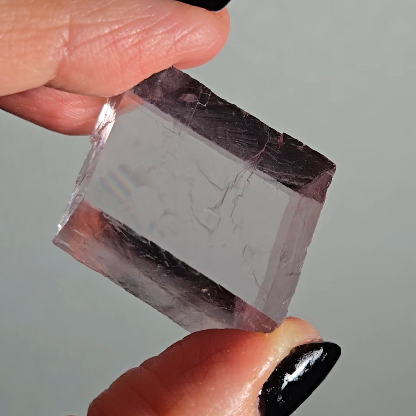 Purple calcite cube with rainbows - PC5