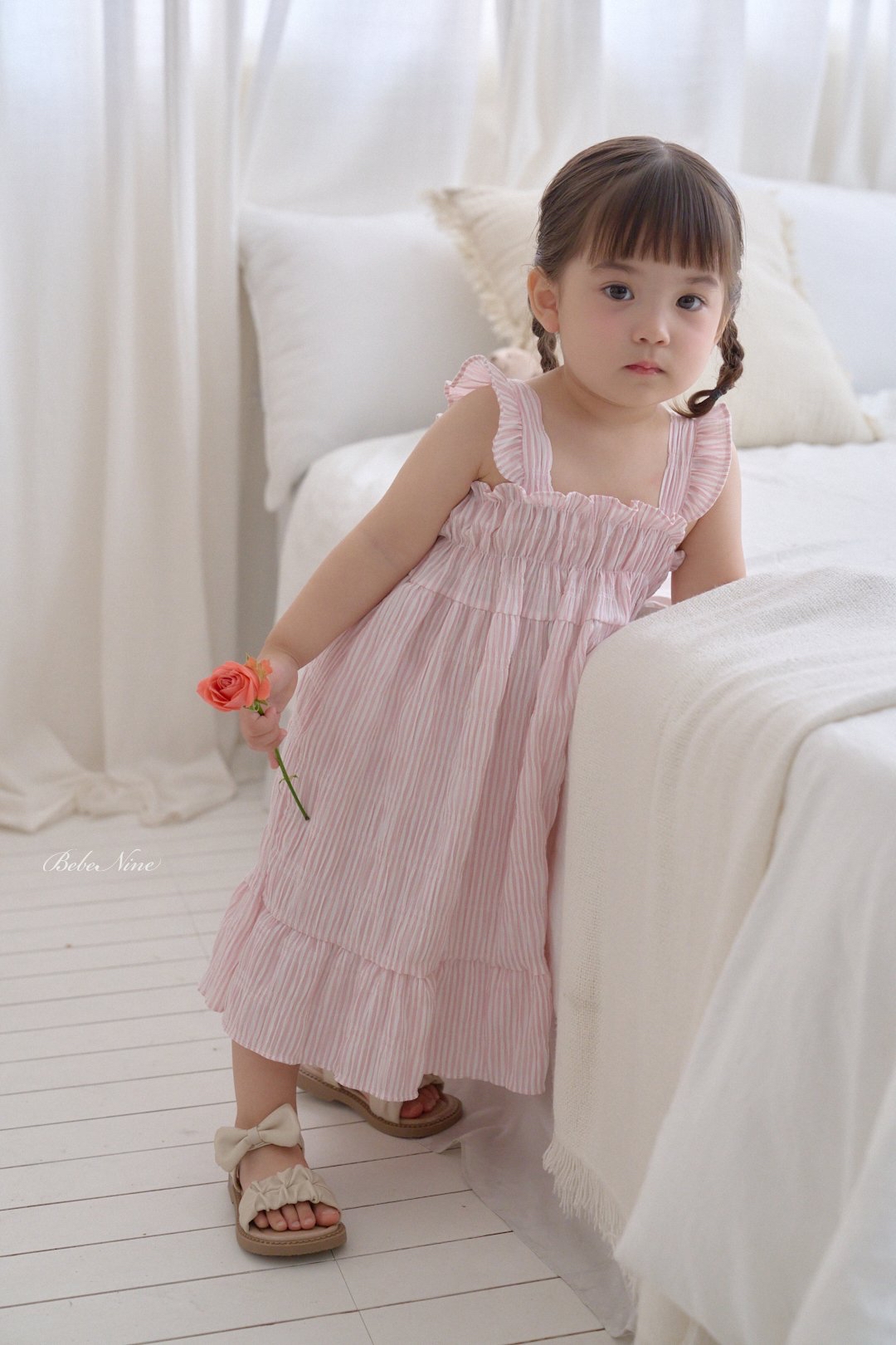 ☀️預訂 韓國直送☀️🇰🇷Bebenine兩色條紋荷葉邊吊帶連身裙