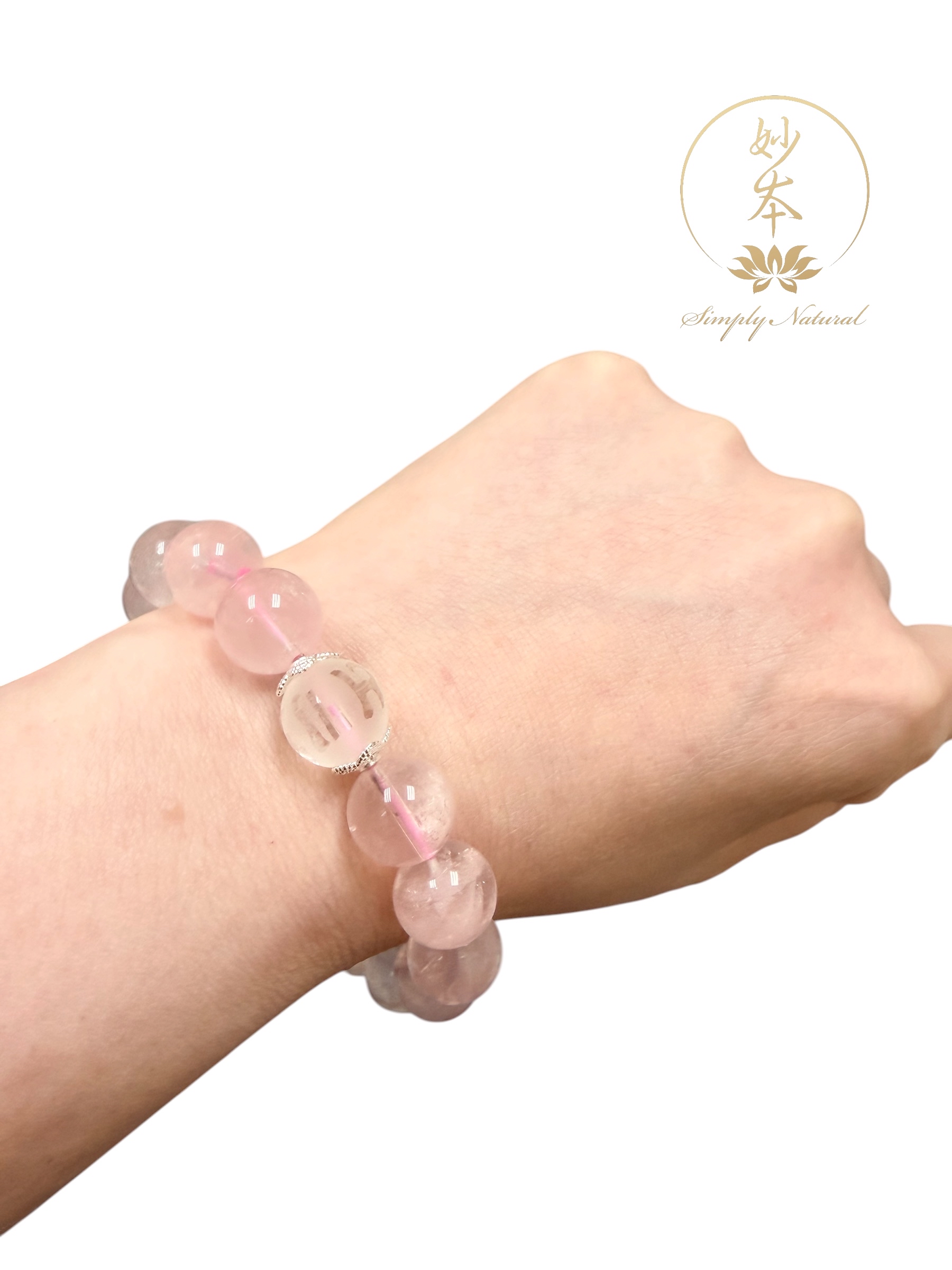 12mm 粉晶手串 配：六字大明咒（作明佛母火供加持）人緣、事業