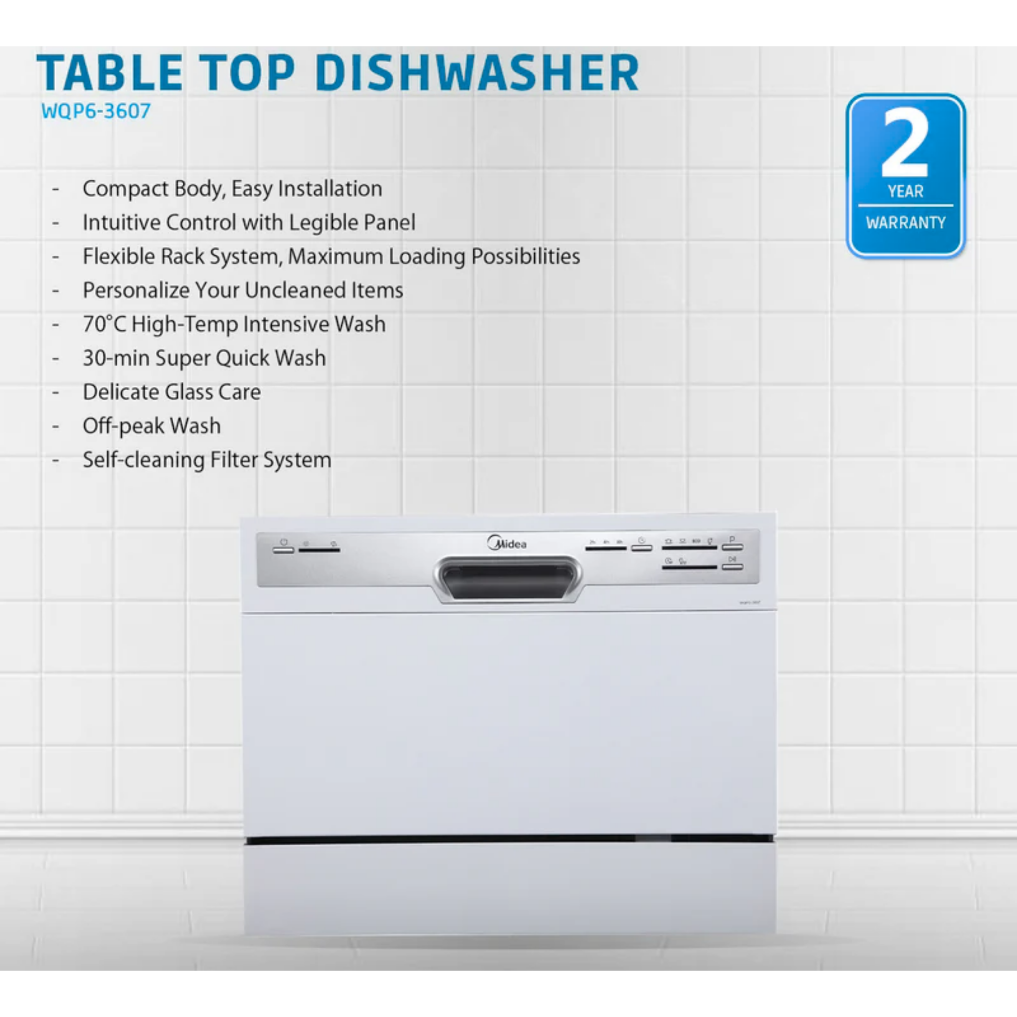 Midea 6 Place Setting Table Top Dishwasher WQP6-3607