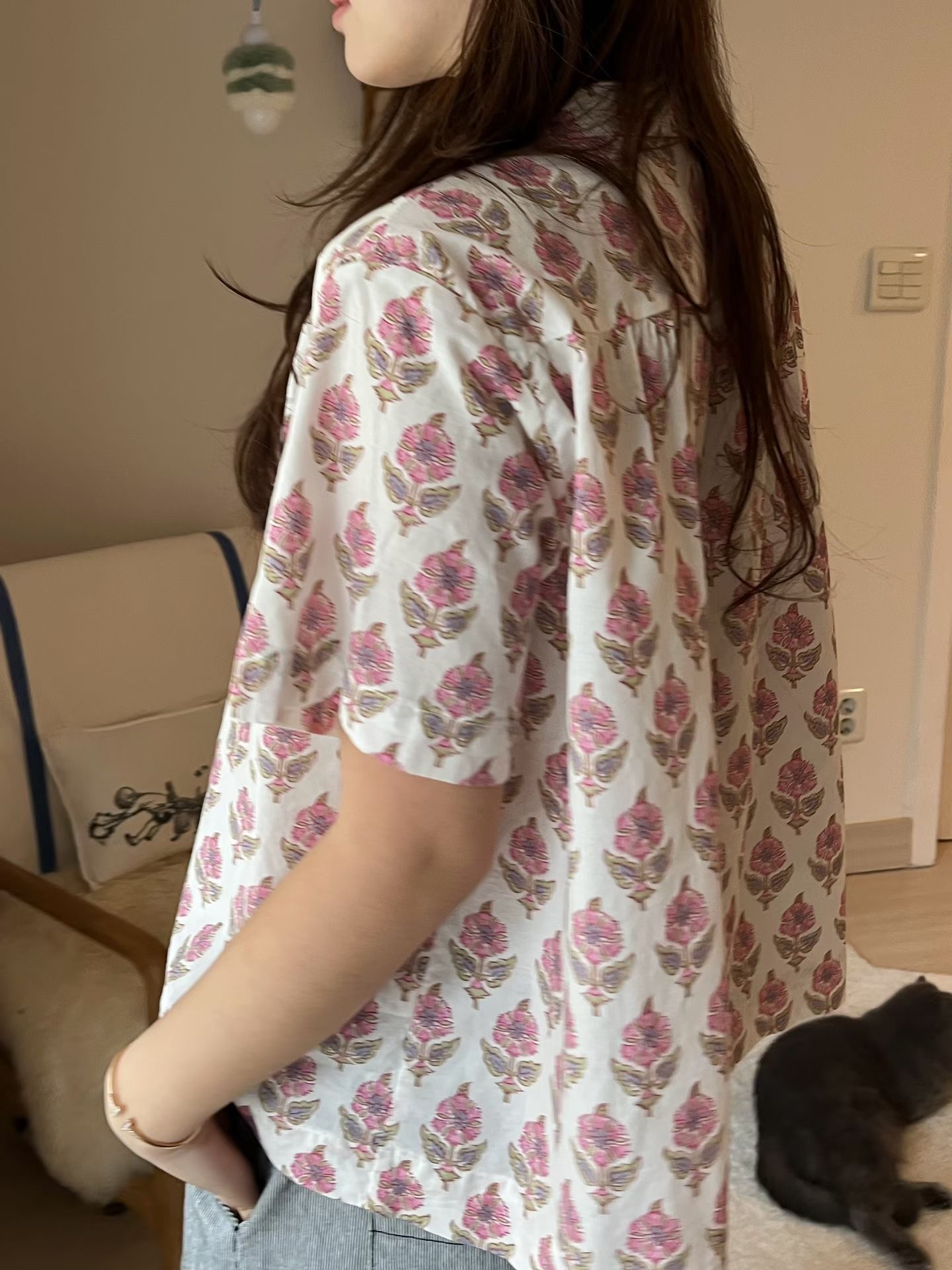 AT ON 復古花布小領恤