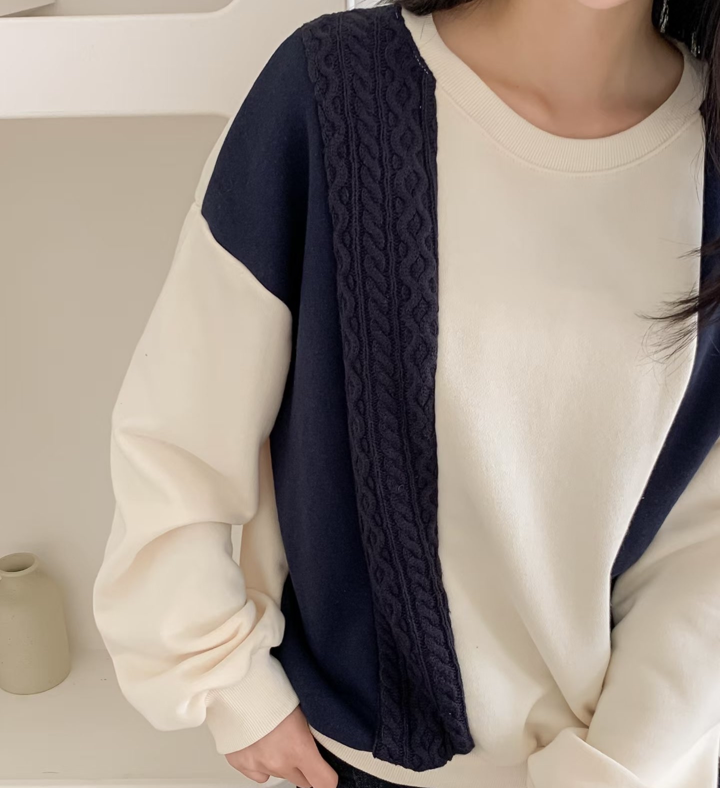 拼色紐紋top