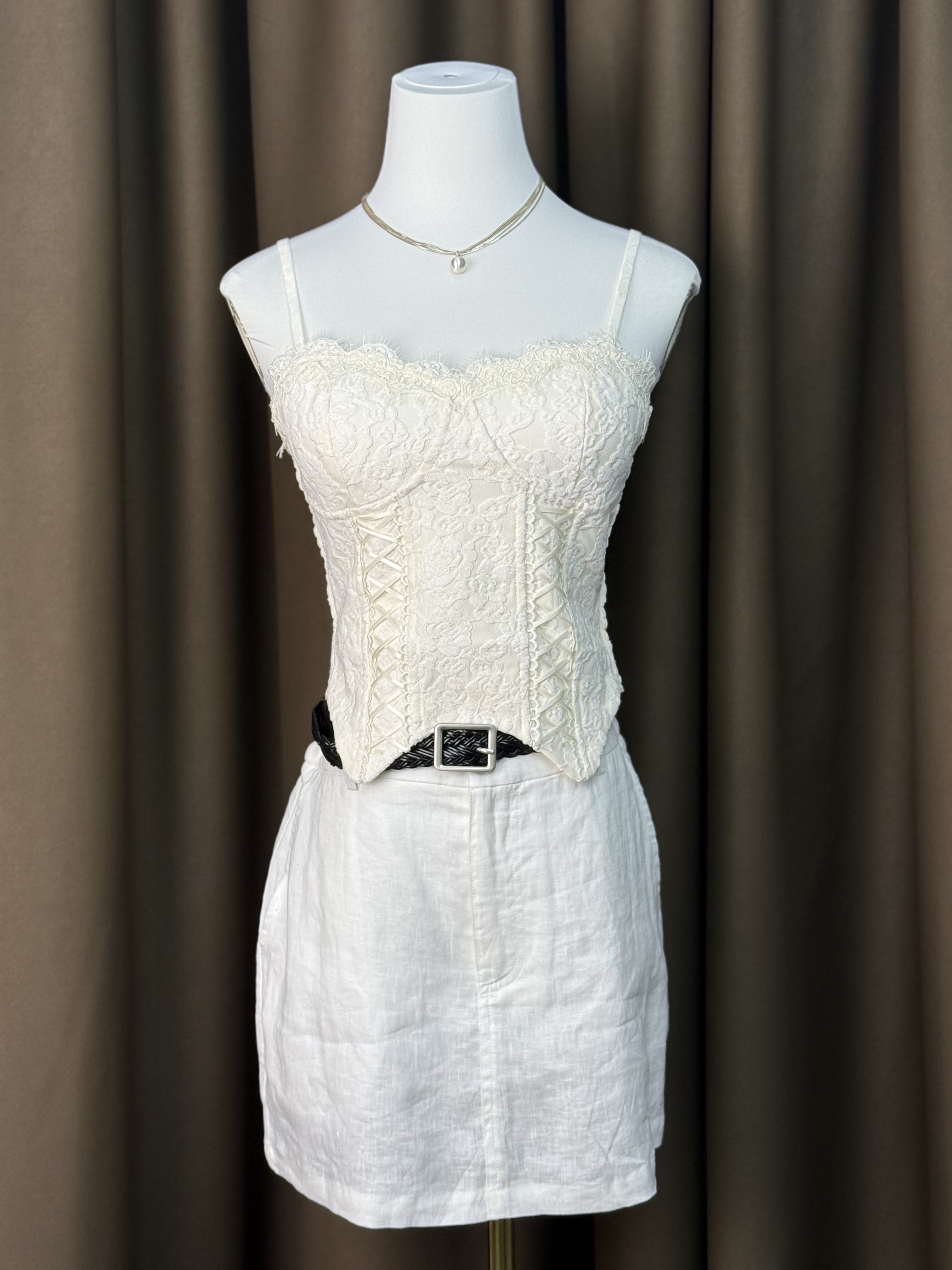 蕾丝交叉束腰吊带