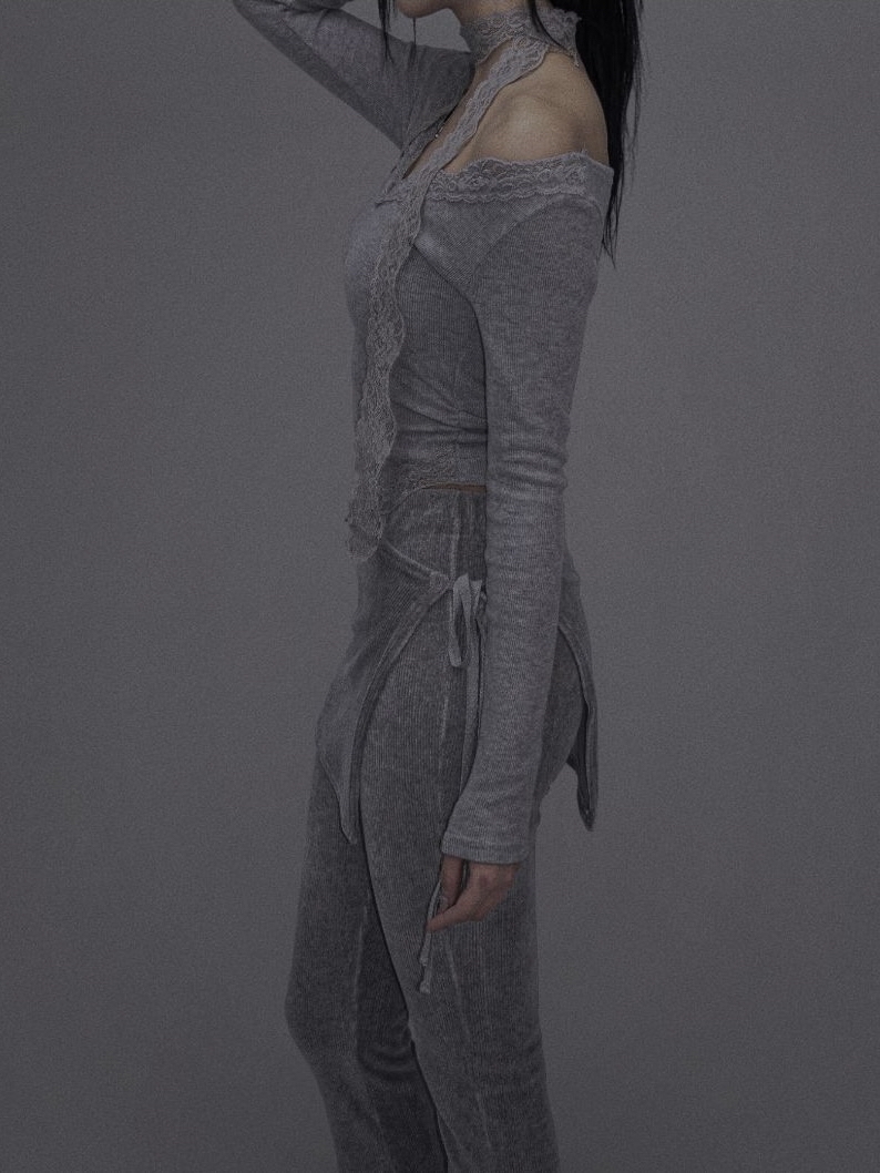 Lace V-Neck Top and Scarf Set