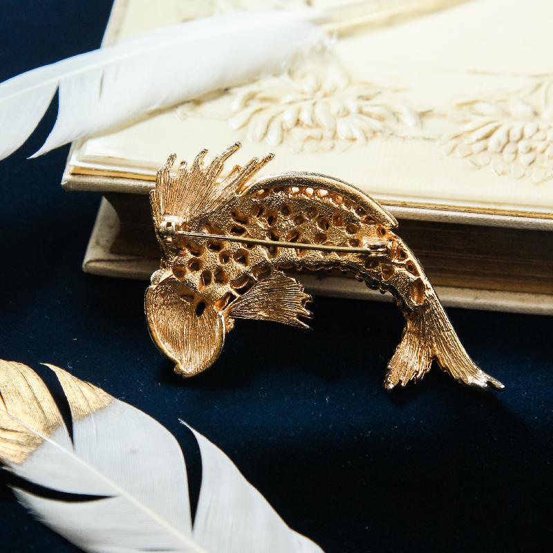 RARE! 1960-70s Cluster Pearl Golden Fish Brooch(FC262)