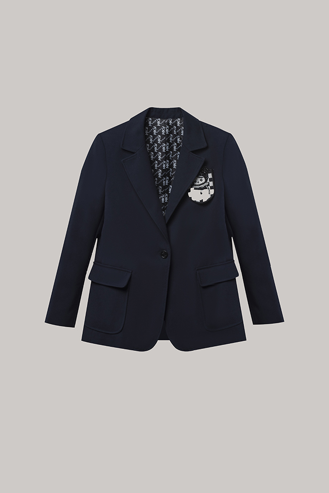 Navy Pocket-Detail Blazer with Monochrome Patch