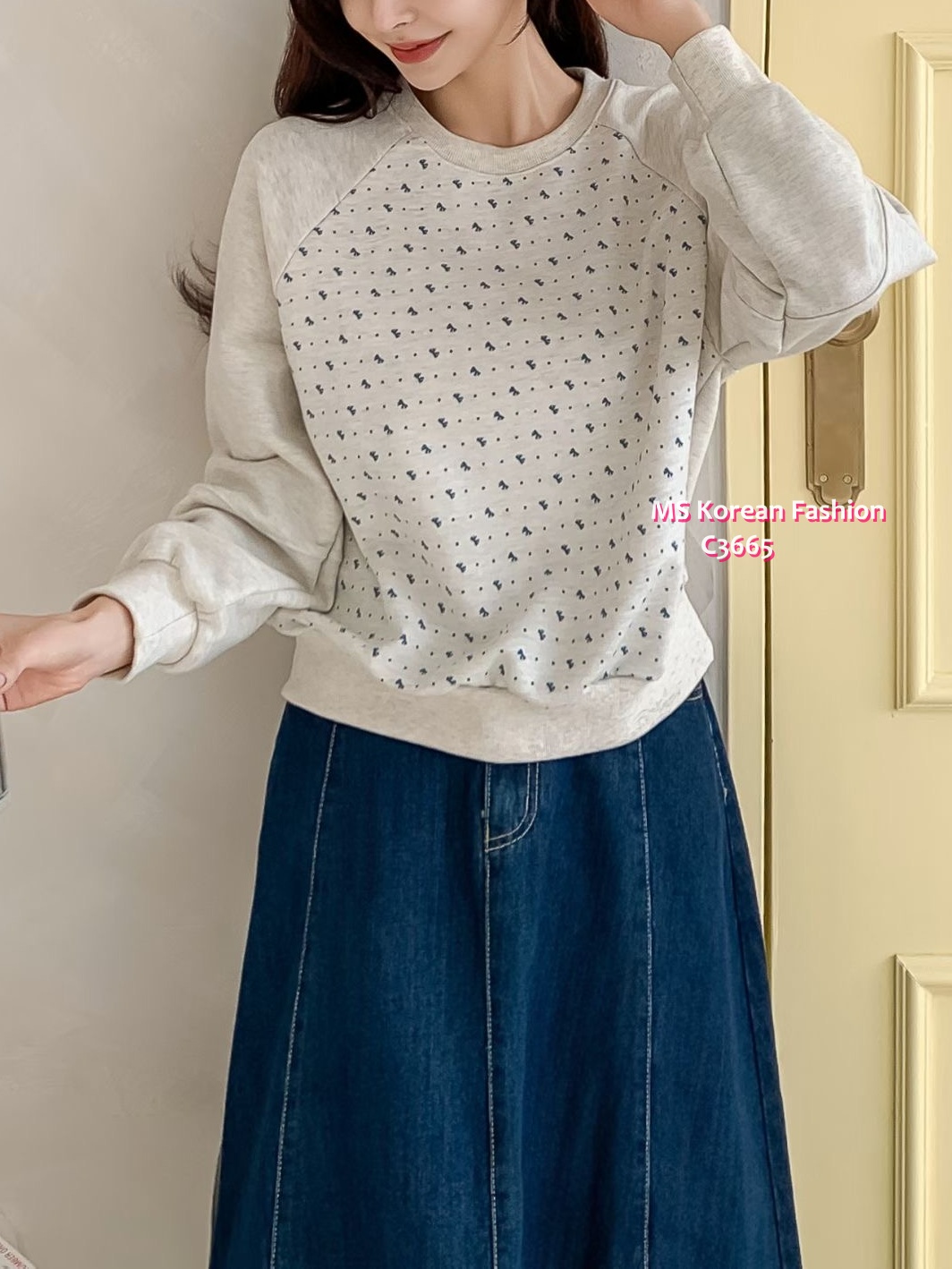 C3665 韓國🇰🇷小蝴蝶結圖案拼布top