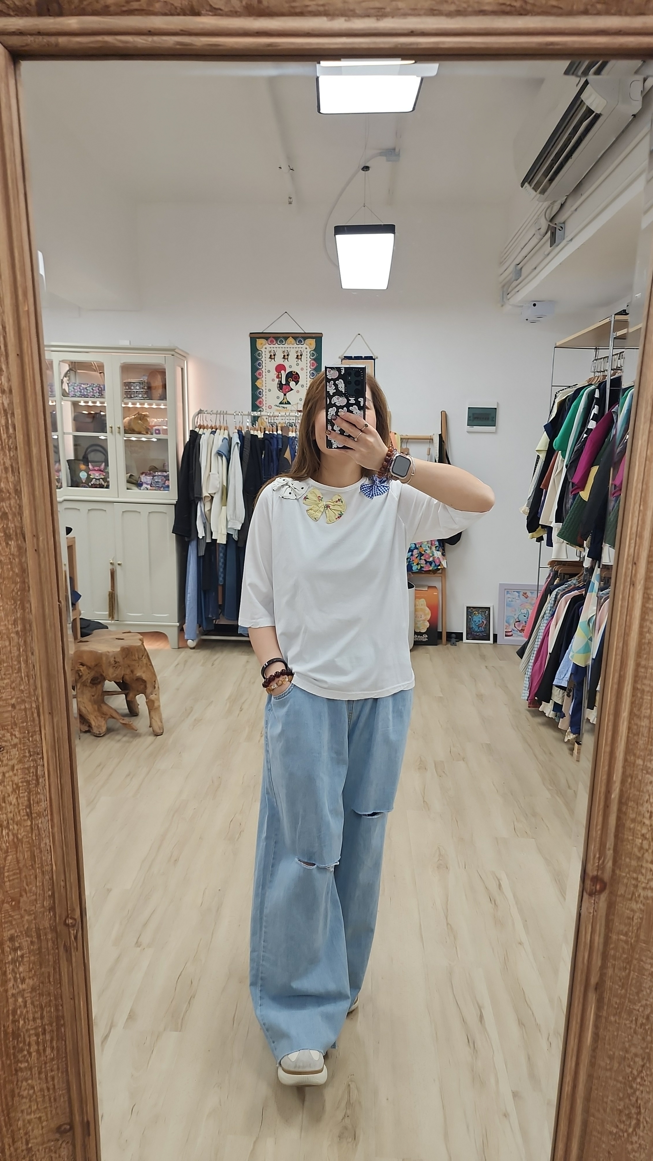 韓國白拼立體蝴蝶結Tee