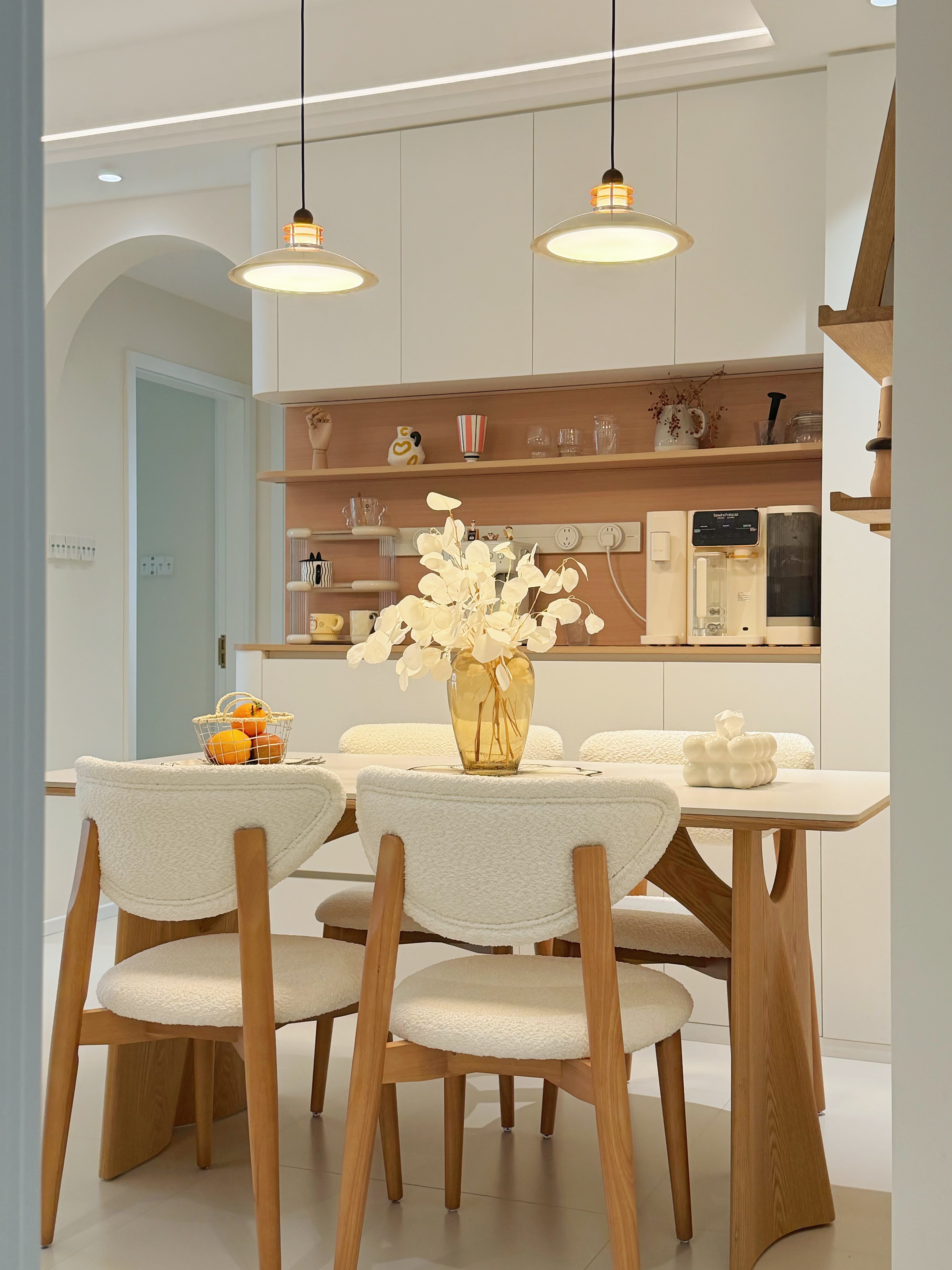 餐枱 家用新款岩板餐枱全套 原木色全托長方形簡約飯枱 dining table