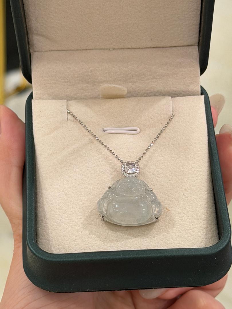 翡翠白冰佛公吊坠