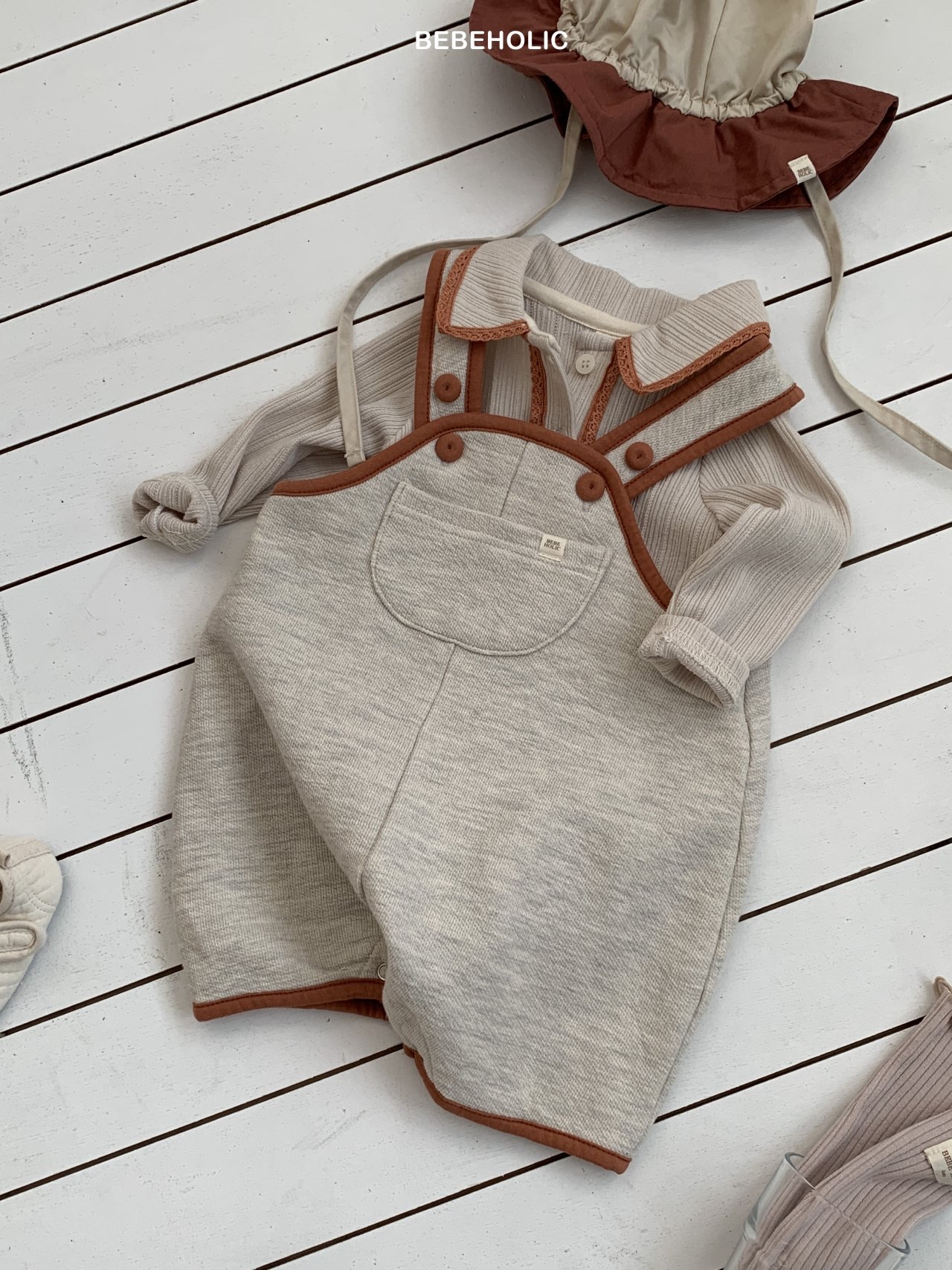 🌸預訂 韓國直送🌸🇰🇷BEBEHOLIC三色撞色吊帶工人褲