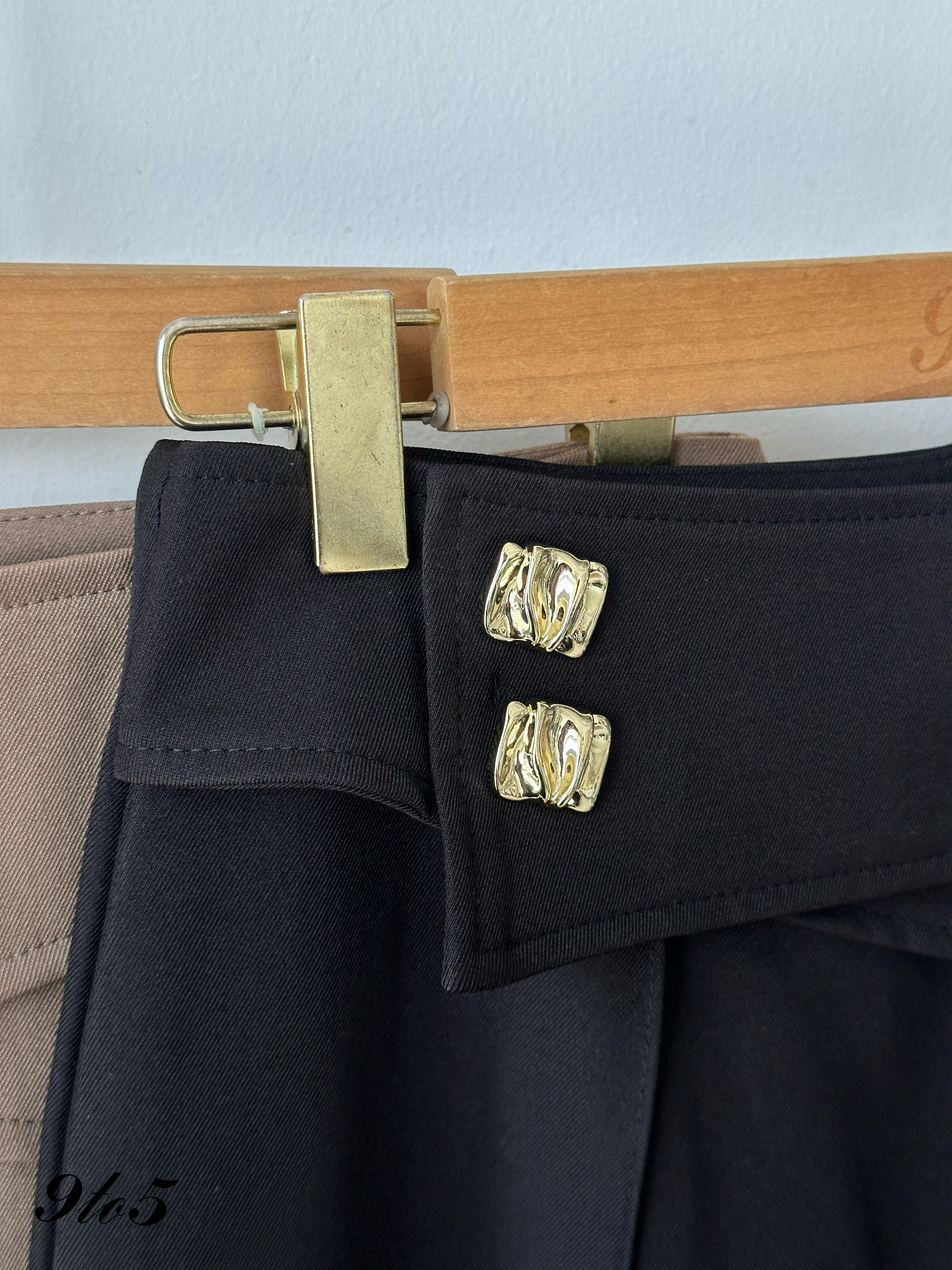 S2002 Wide Leg Long Pants - Black & Brown