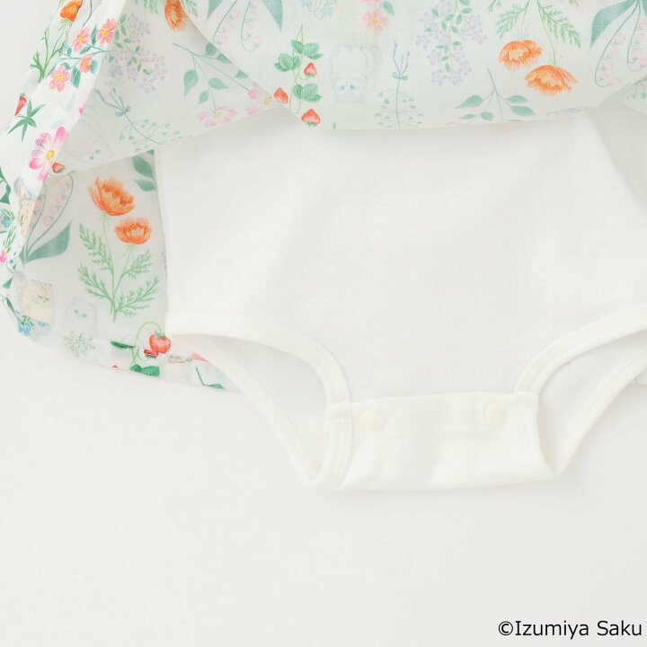 🇯🇵預訂 日本直送🇯🇵Petit Main x Izumiya Saku兩色花卉小貓滿印蝴蝶結短袖包屁裙