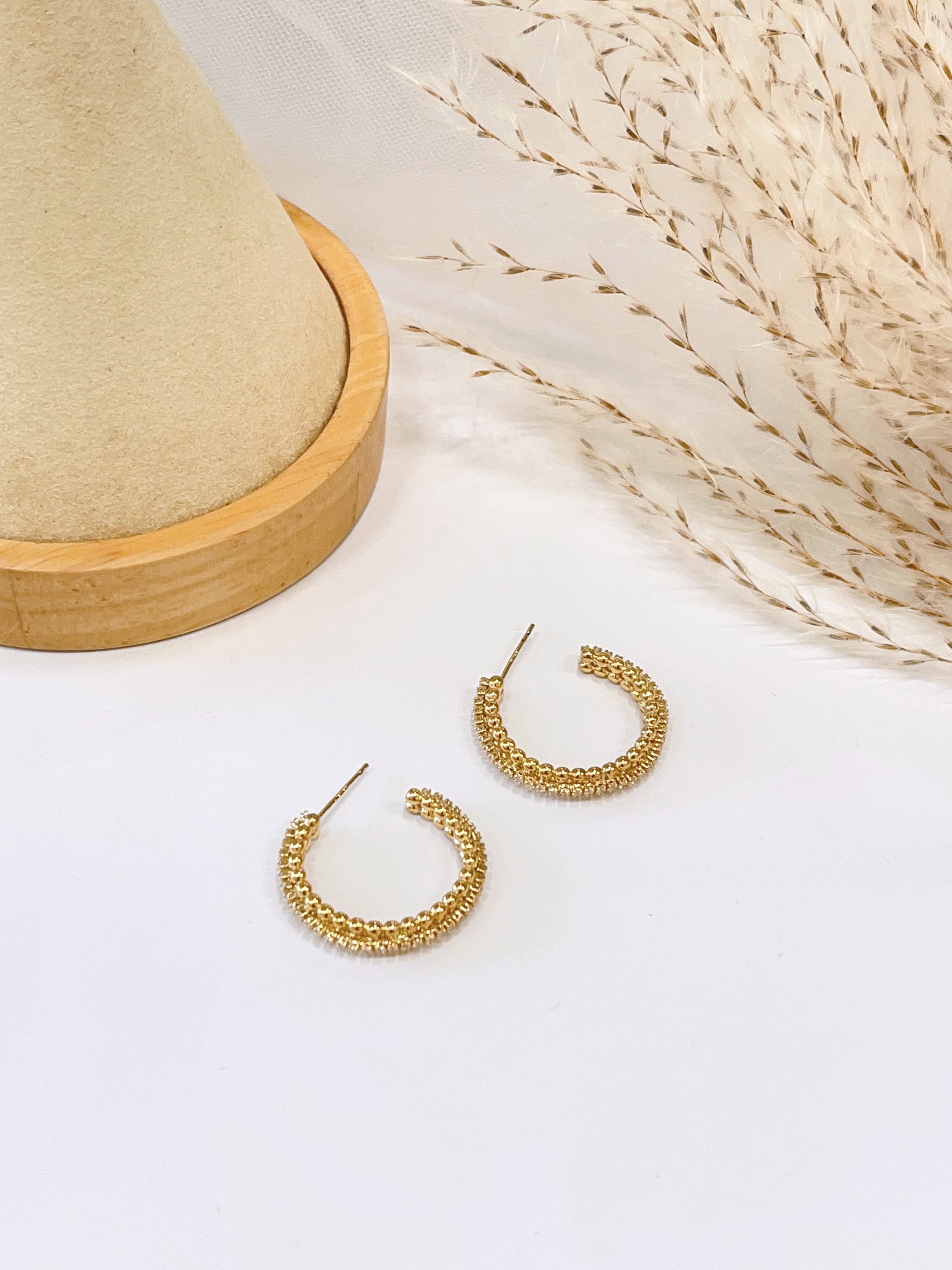 极简小球球镶钻耳环