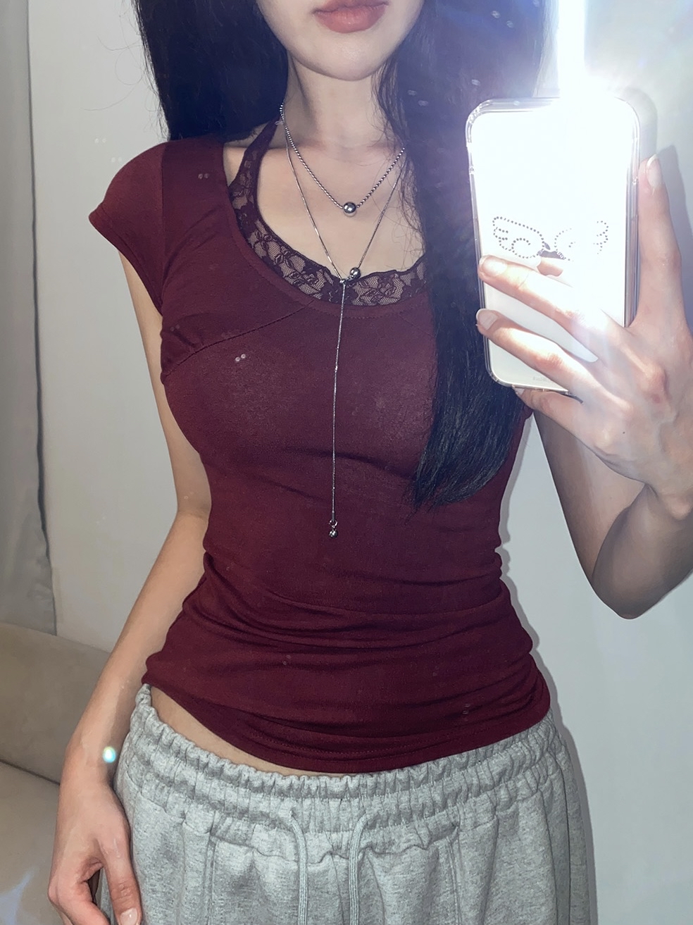 Lace-Trim Halter Layered Top