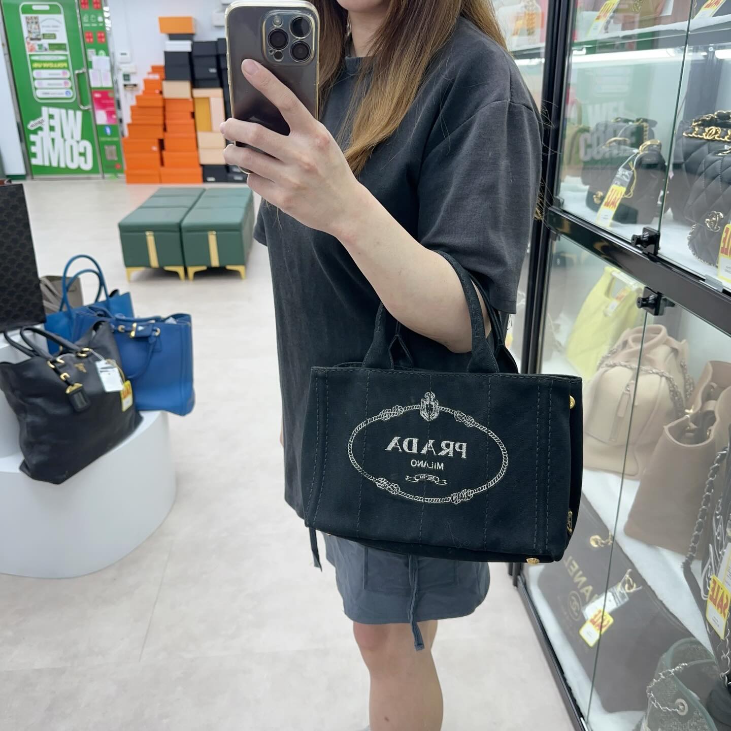 PRADA 🤍PRE OWNED Canapa 黑金帆布Tote Bag 手提斜肩包🖤