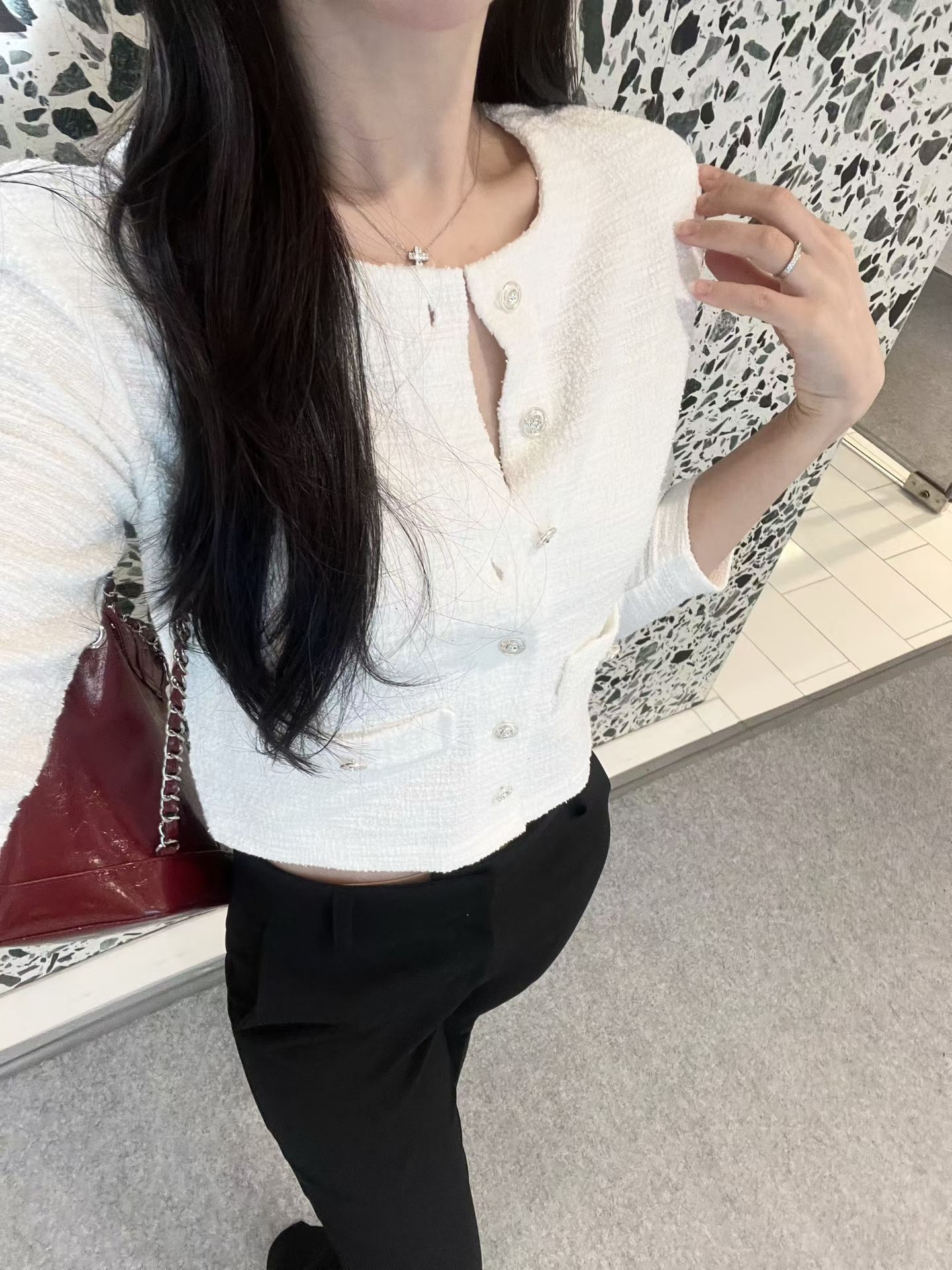 ♥︎Classy縷空閃石扣Tweed外套