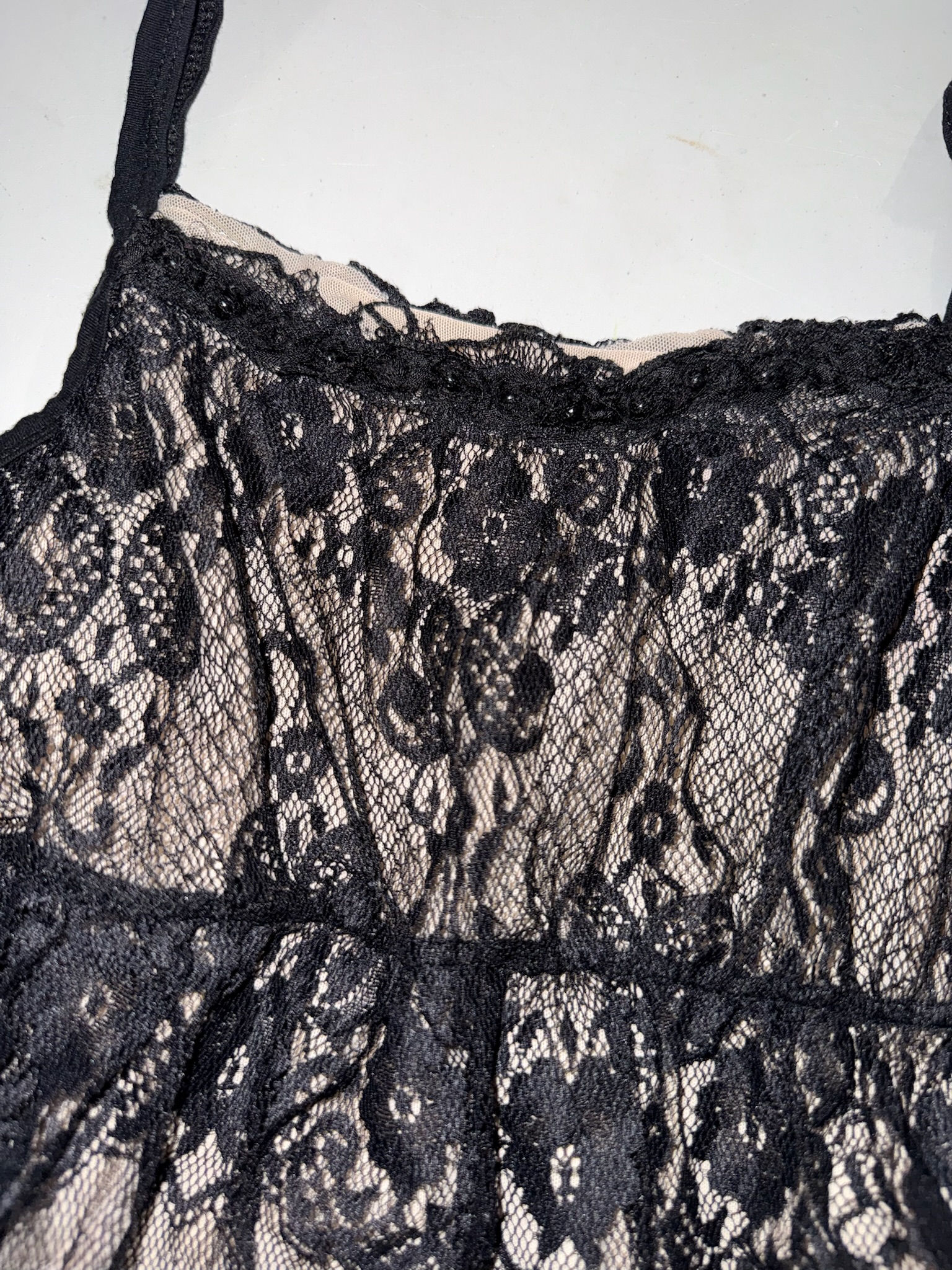 Nude & Black Lace Overlay Babydoll Mini Dress Top