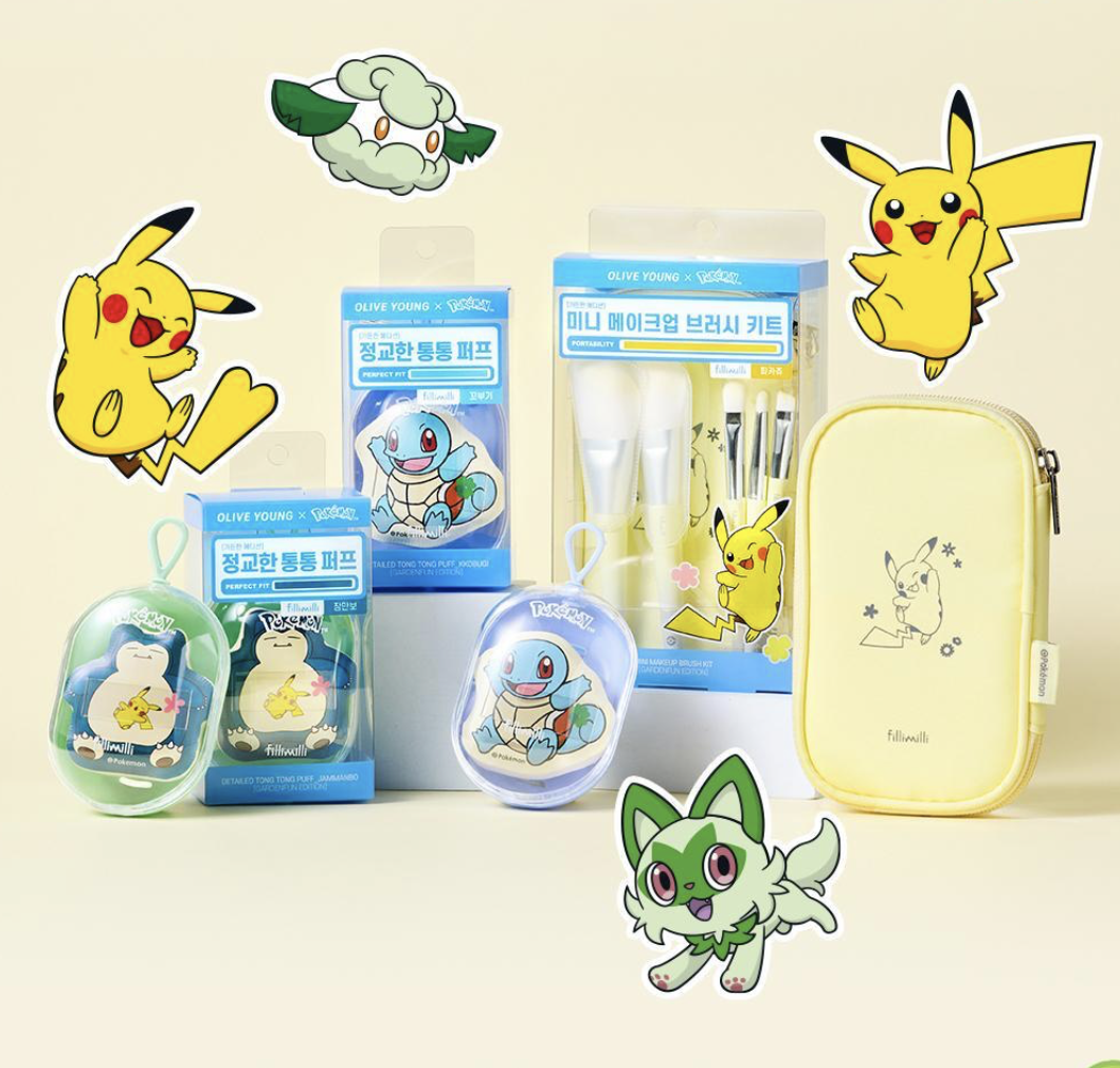 超值｜韓國Fillimilli x Pokemon 迷你化妝掃 + 收納袋套裝｜Mini Makeup Brush Kit