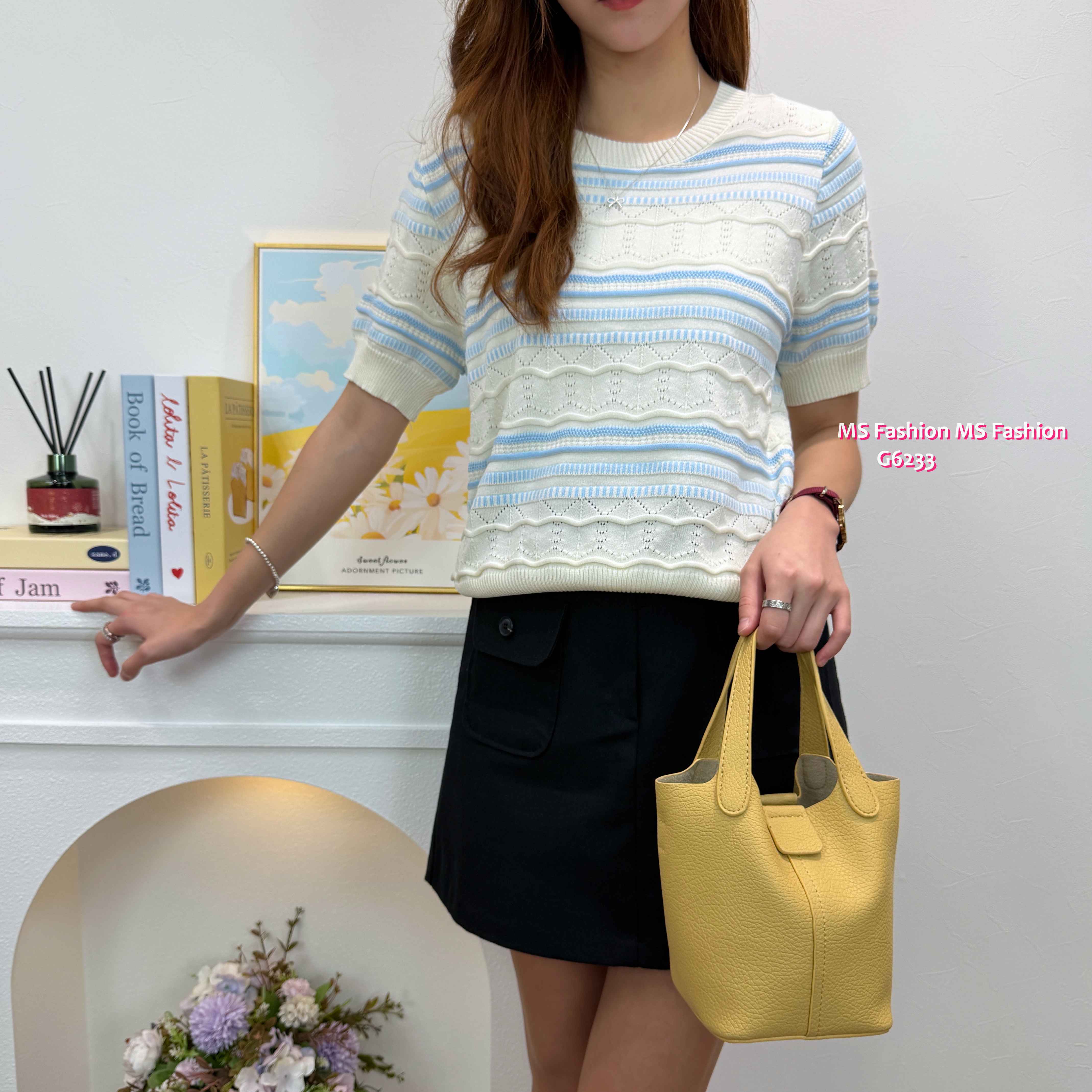 G6233 韓國🇰🇷凹凸紋橫間針織top