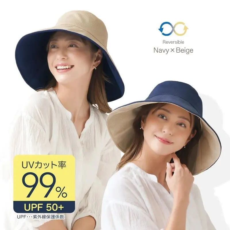 現貨🌸日本直送 |日本抗UV 雙面可折疊防曬帽/太陽帽/漁夫帽（藍色）
