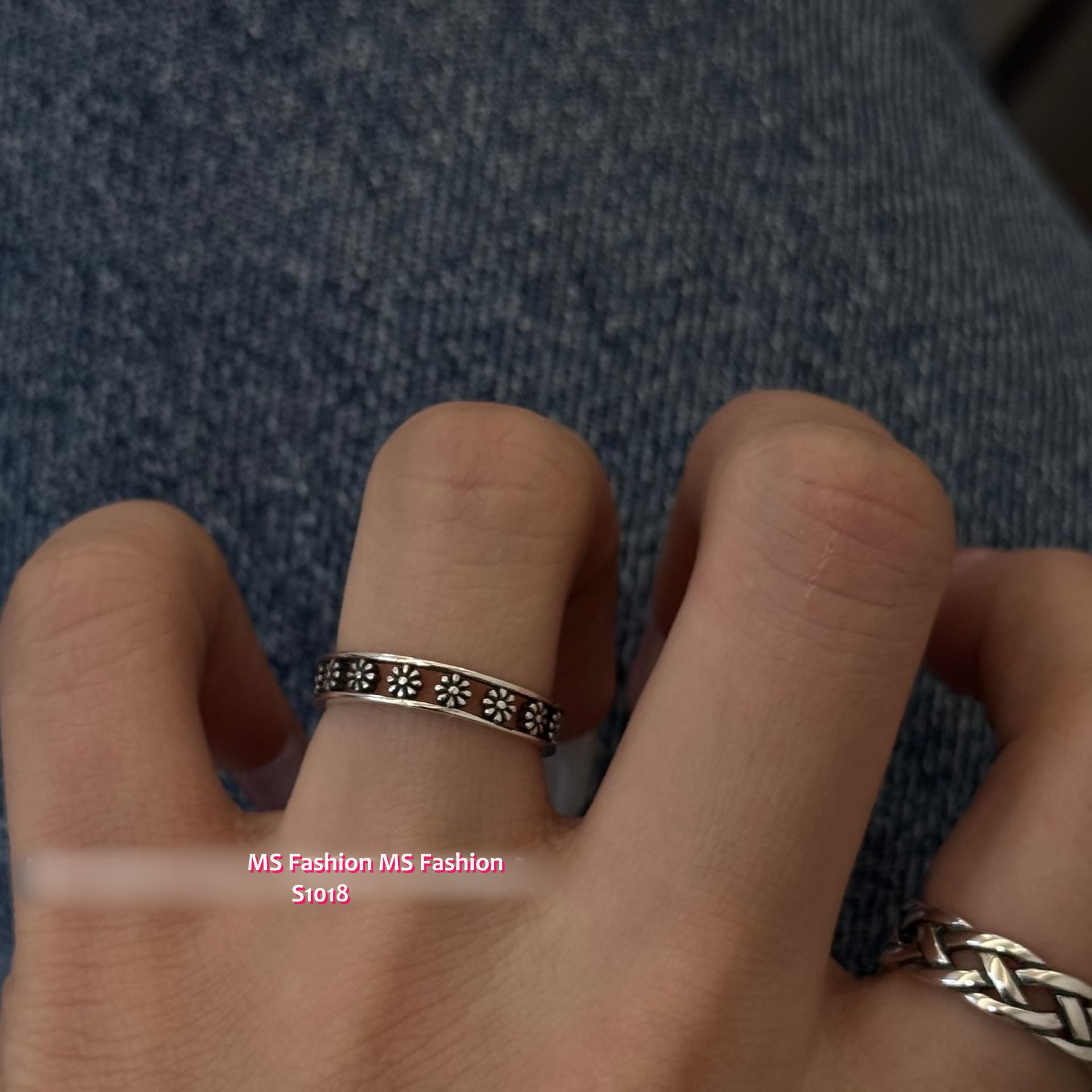 S1018 韓國🇰🇷S925純銀復古花花前開口戒指