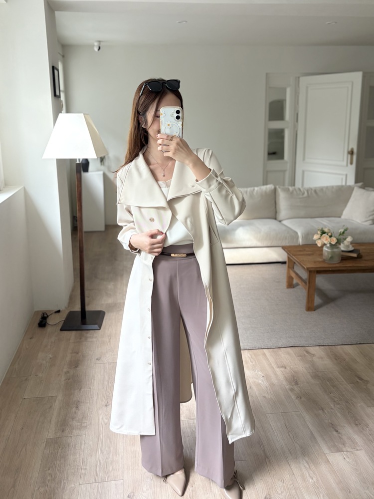 Classic Flared Trench Dress (Ivory)
