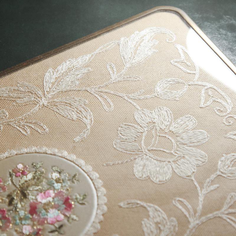 VIntage Mid-Century English Embroidered Floral Pattern Lace Vanity Tray (AN041)