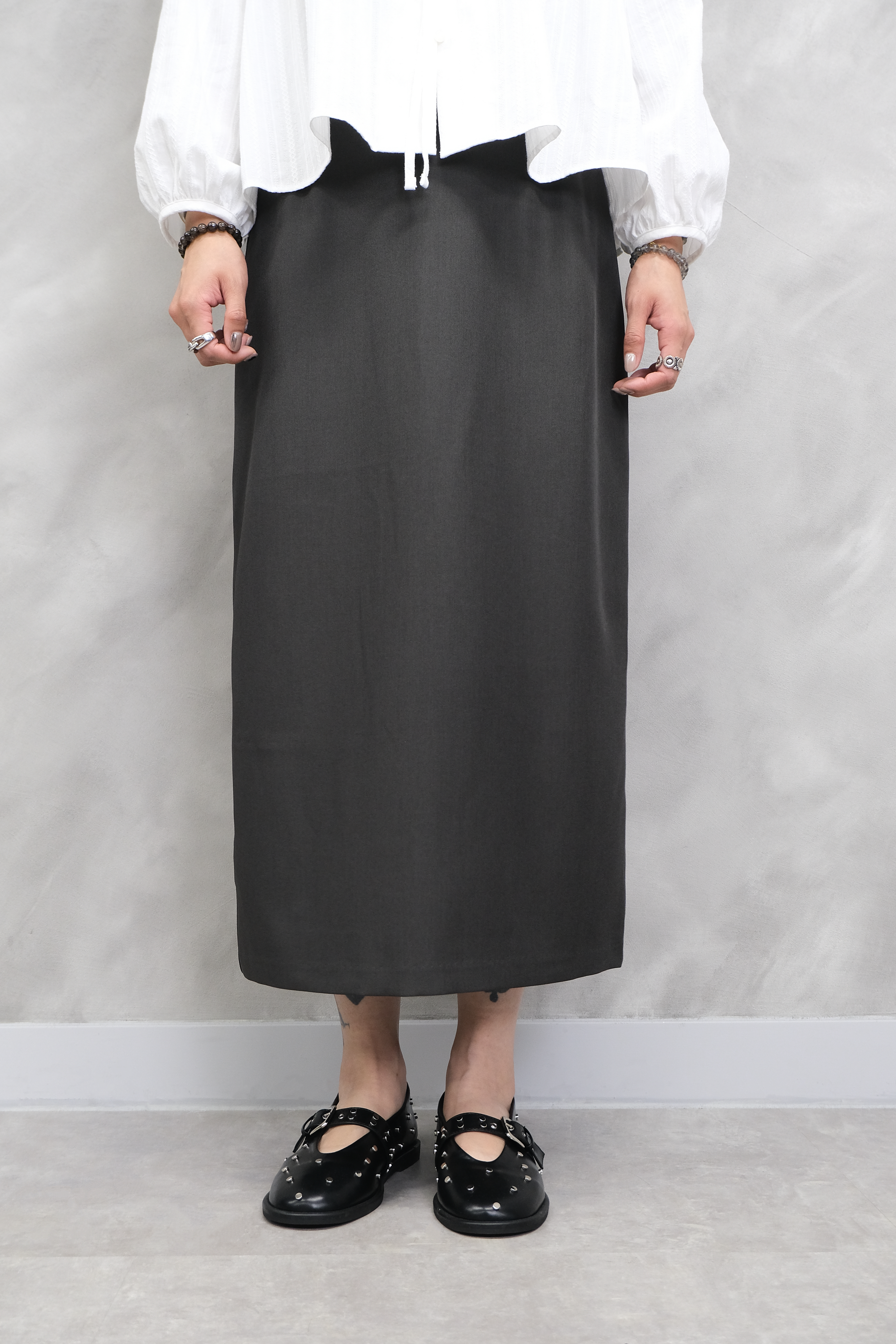 Metal Stud High-Waist Midi Skirt #sk51