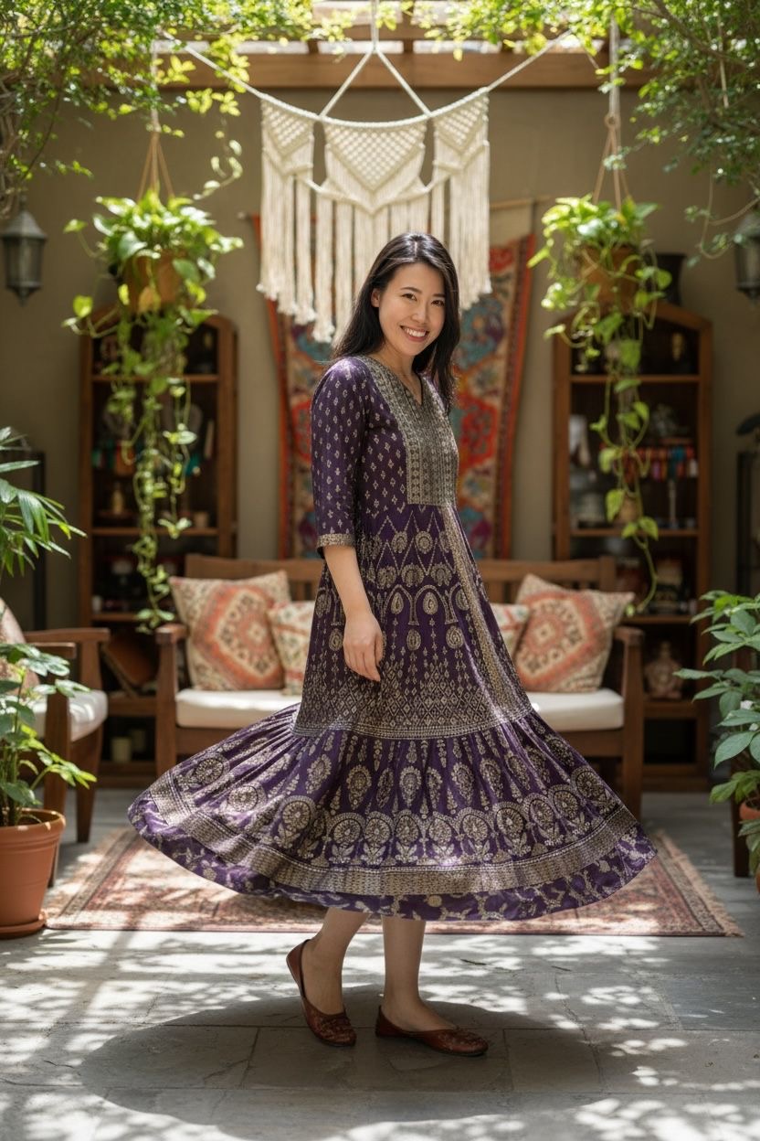 Dark Violet x Gold Print 2 Layer OP 48" #1135