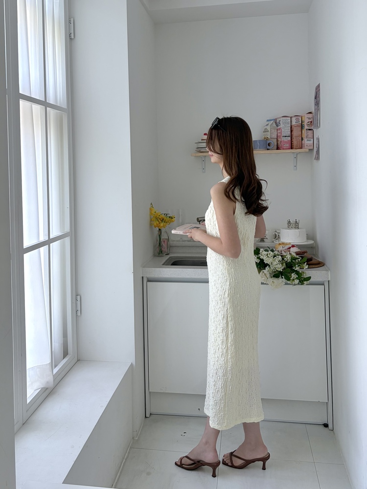 Ruched Slim Dress (Cream)