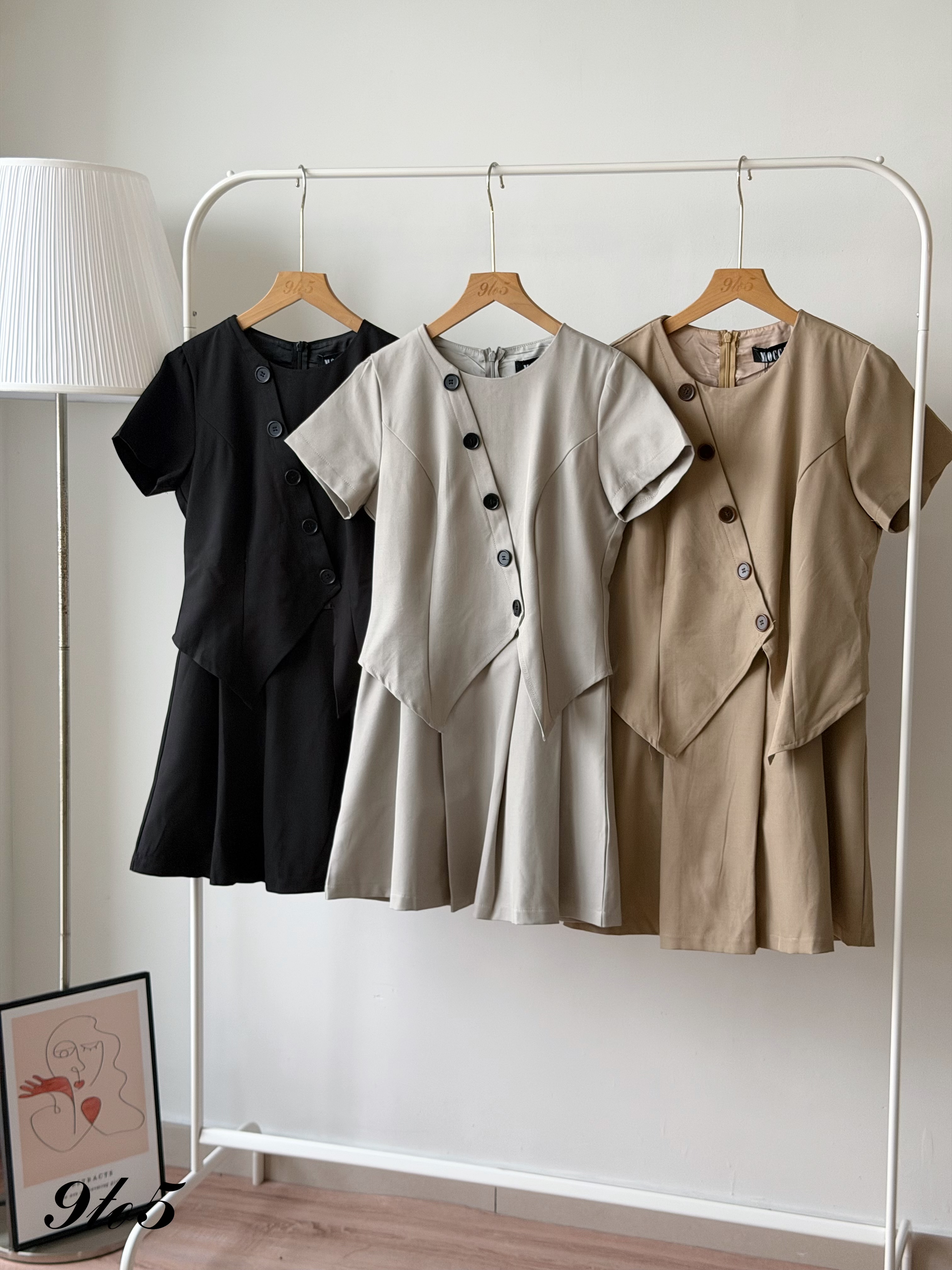 D2381 Fake Two-Pieces Pleated Dress - 3 Colors 